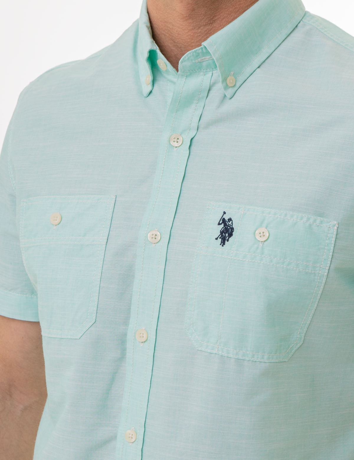 Men's Short Sleeve Cotton Shirt with Chest Pockets | USPA Classic Fit