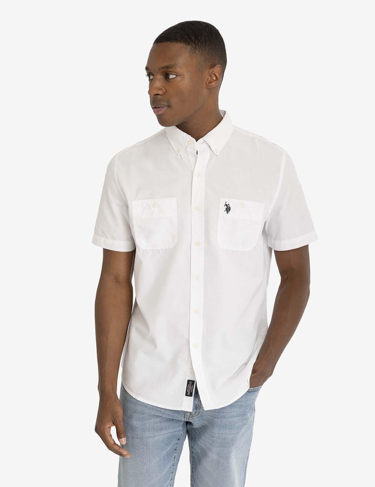Men's Short Sleeve Cotton Shirt with Chest Pockets | USPA Classic Fit