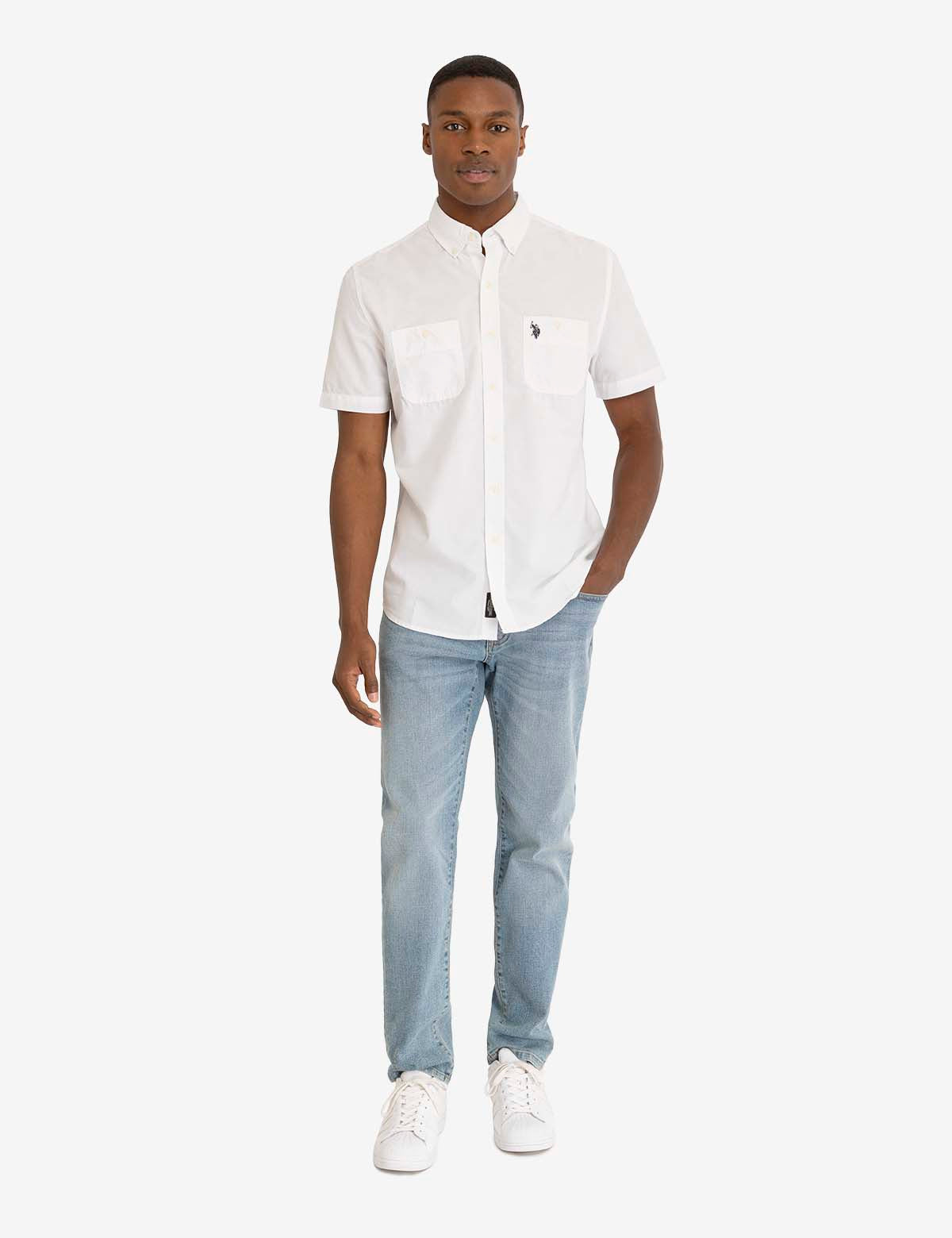 Men's Short Sleeve Cotton Shirt with Chest Pockets | USPA Classic Fit