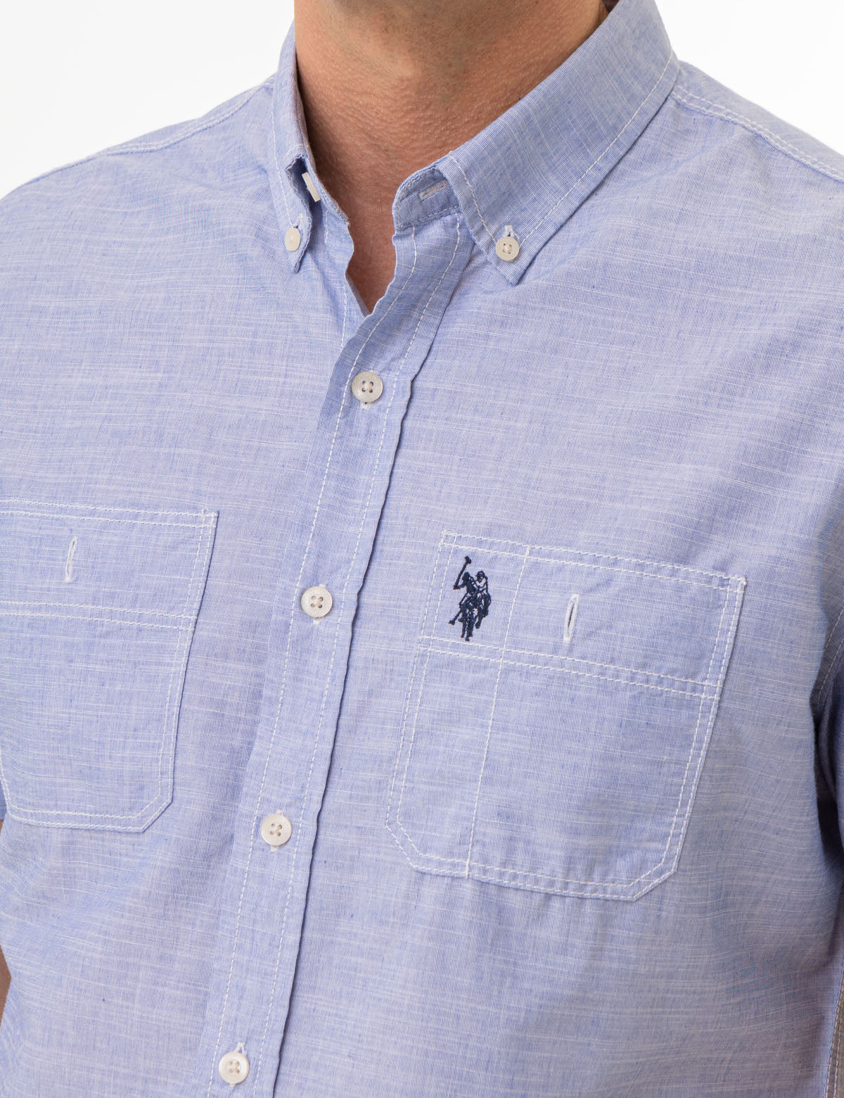 Men's Short Sleeve Cotton Shirt with Chest Pockets | USPA Classic Fit