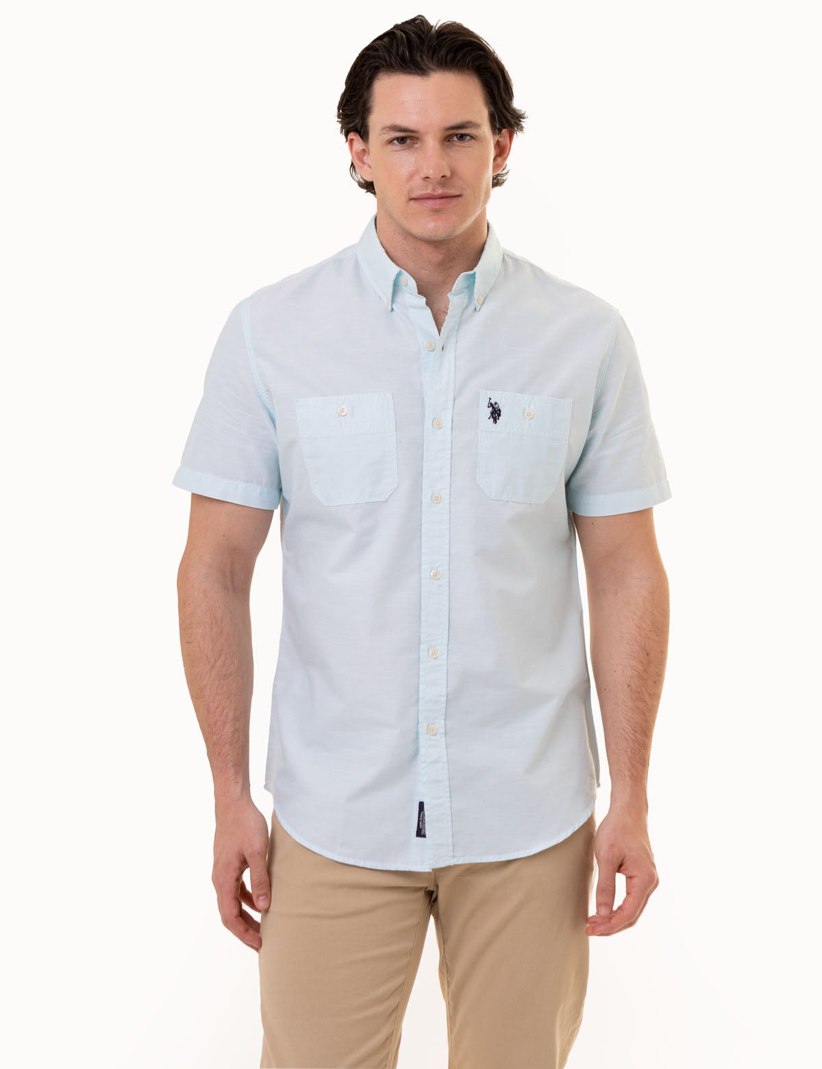 Men's Short Sleeve Cotton Shirt with Chest Pockets | USPA Classic Fit