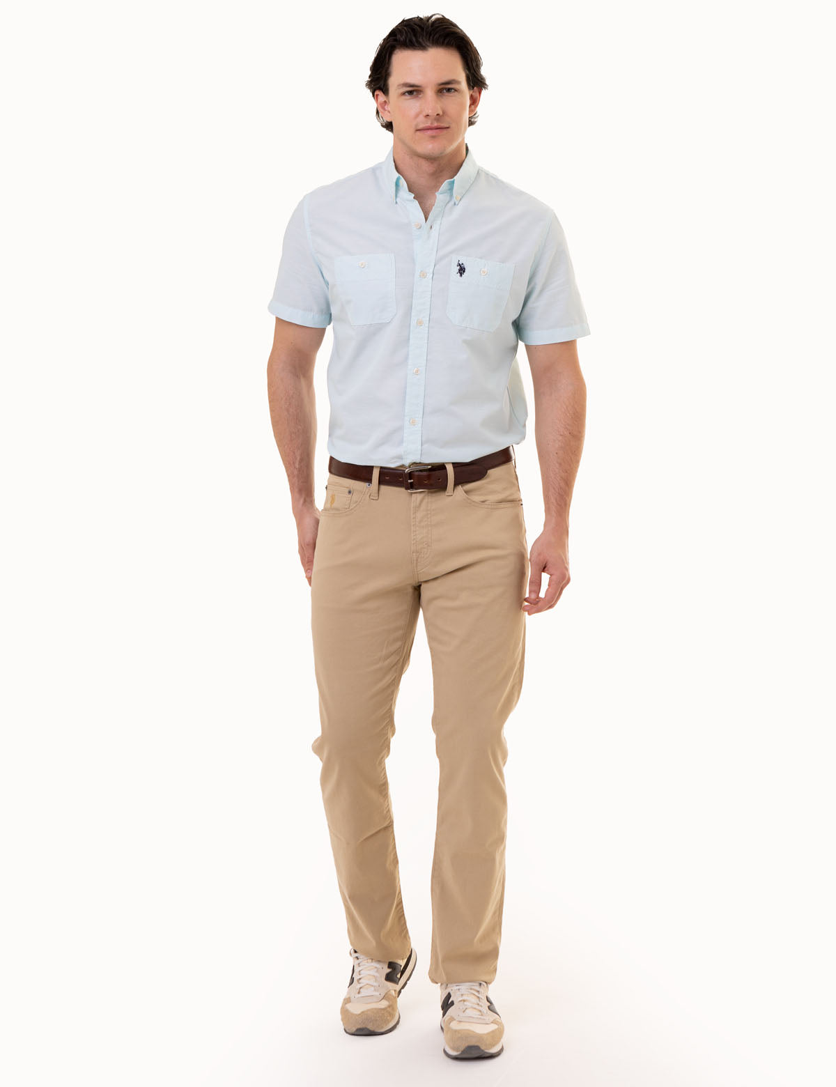 Men's Short Sleeve Cotton Shirt with Chest Pockets | USPA Classic Fit