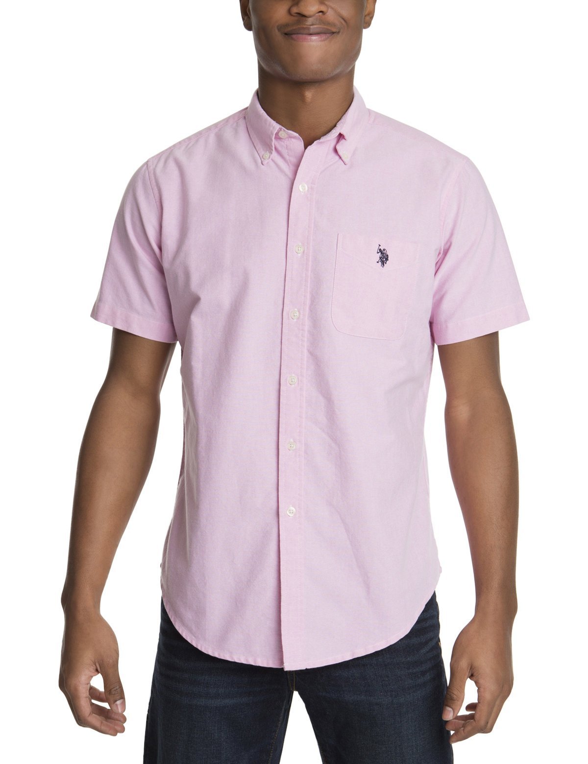 Short Sleeve Oxford Shirt for Men | Solid Cotton Blend Button-Up