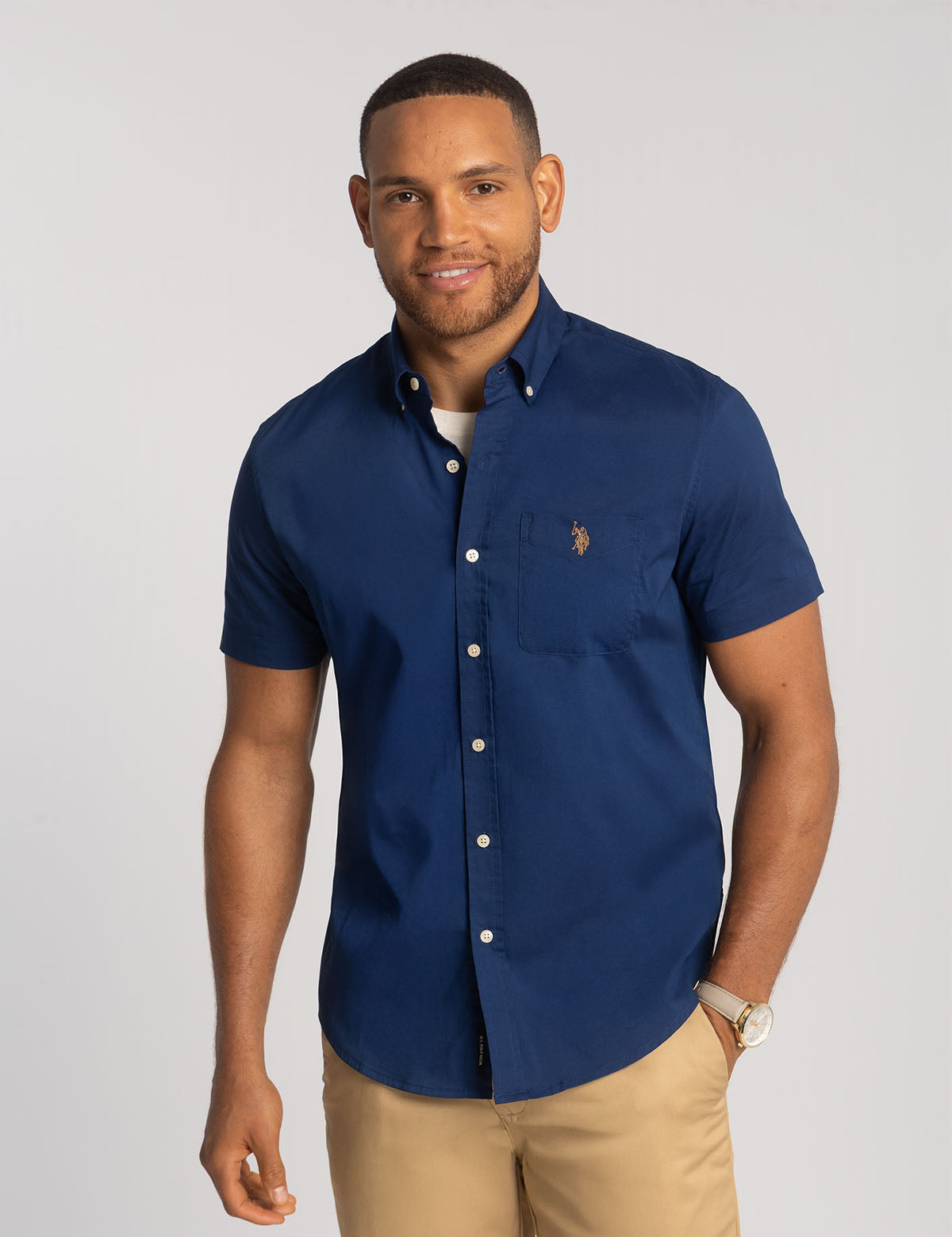 Men's Short Sleeve Stretch Poplin Shirt | U.S. Polo Assn.