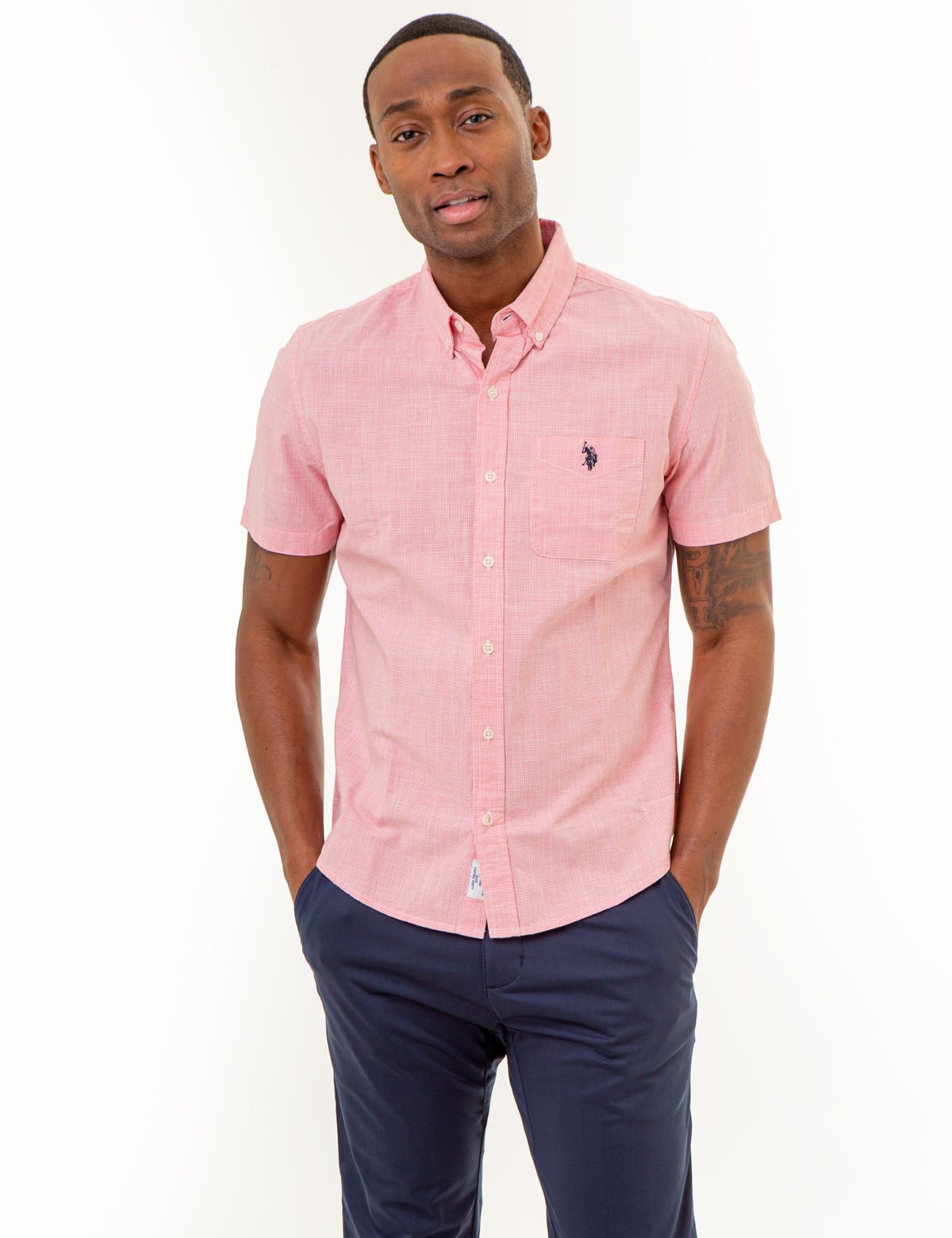Yarn Dye Houndstooth Woven Shirt | Short Sleeve Casual Top