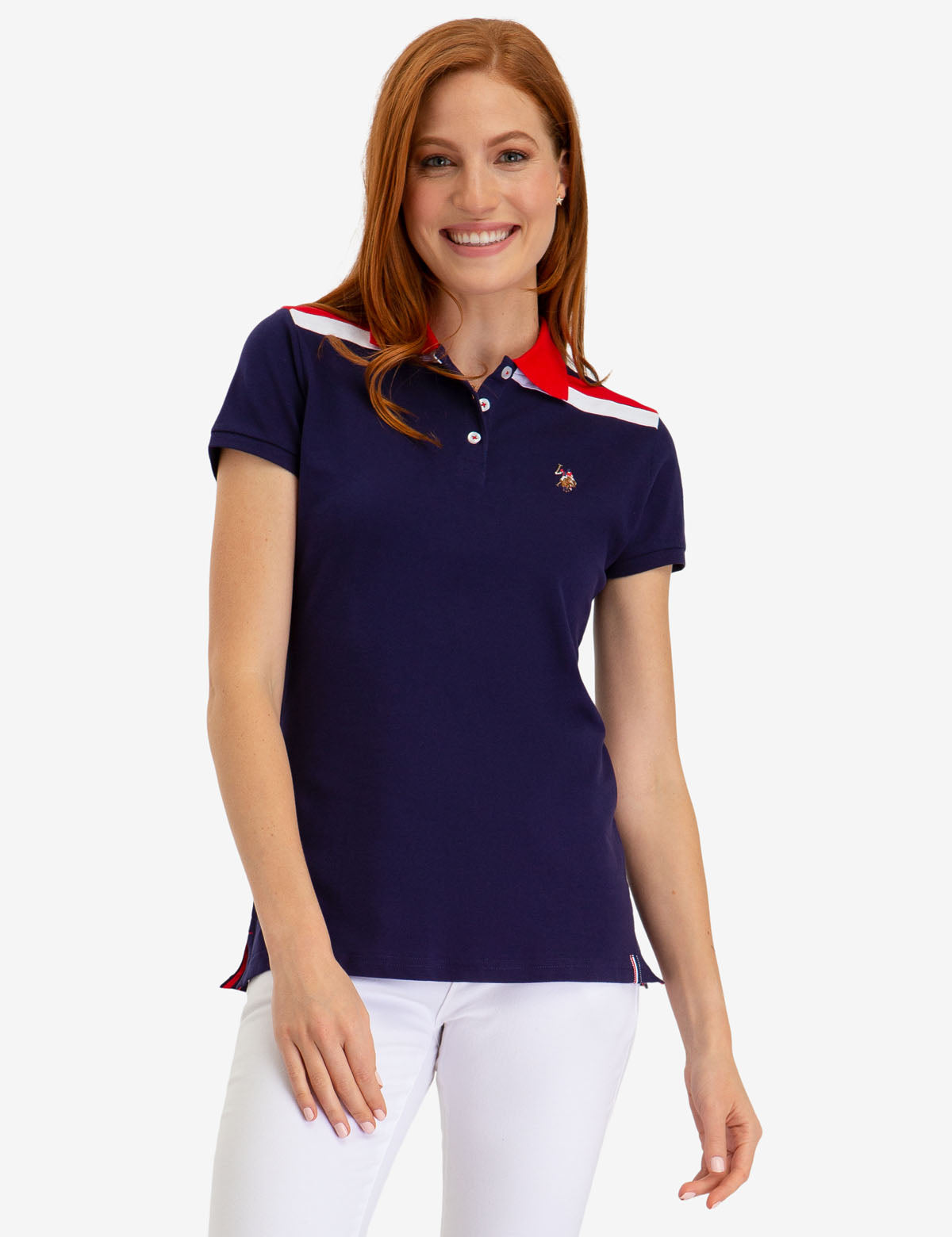 Striped Shoulder Polo Shirt with Vented Sides | Cotton Blend