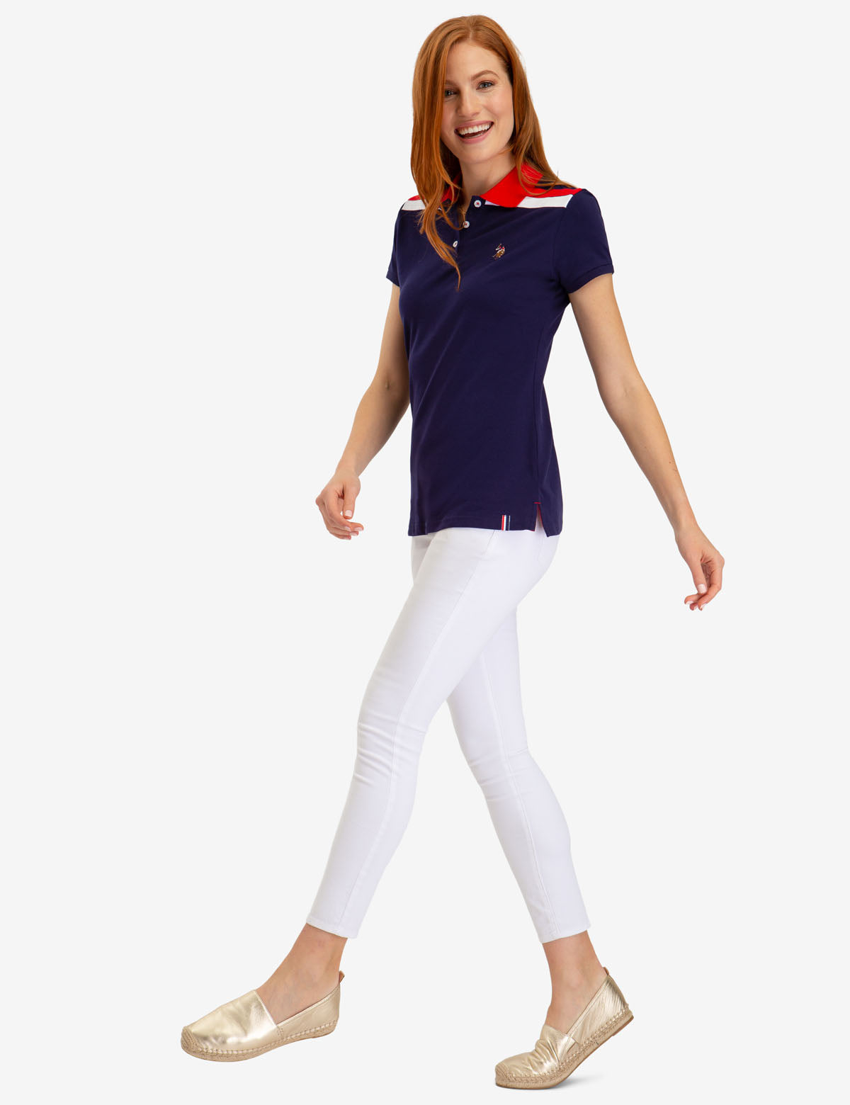 Striped Shoulder Polo Shirt with Vented Sides | Cotton Blend