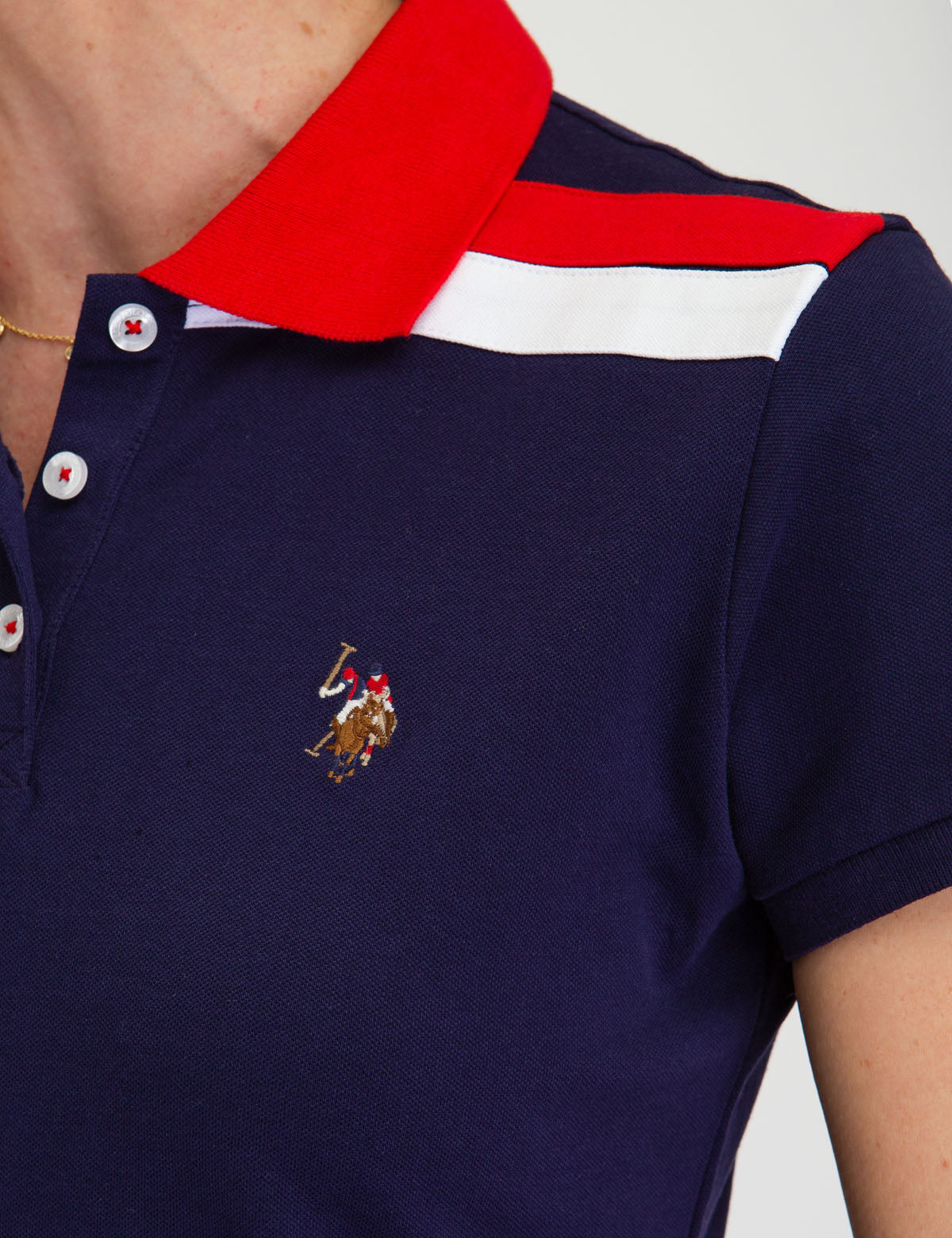 Striped Shoulder Polo Shirt with Vented Sides | Cotton Blend