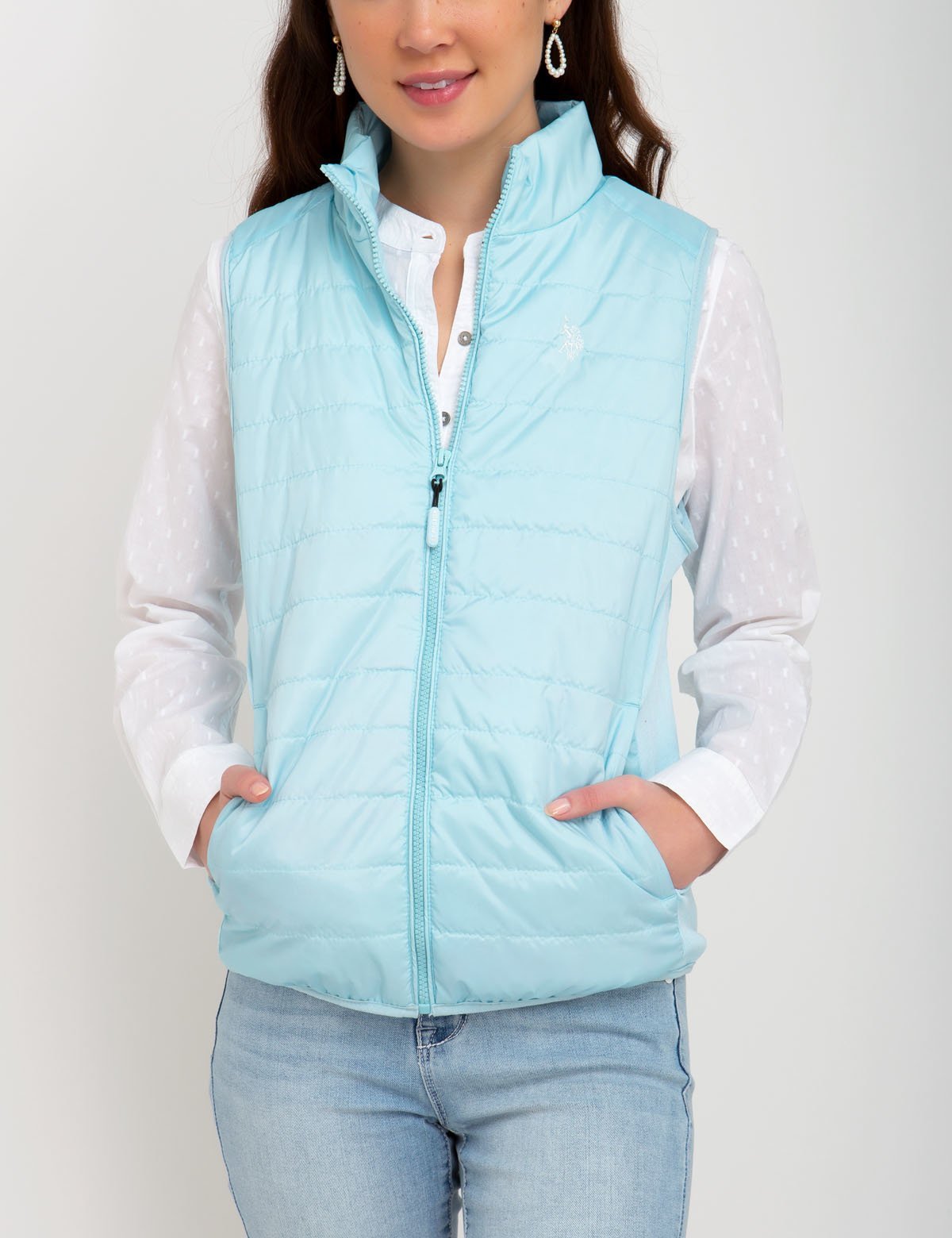 Side Knit Vest with Zipper Closure & Embroidered Logo | Casual Wear