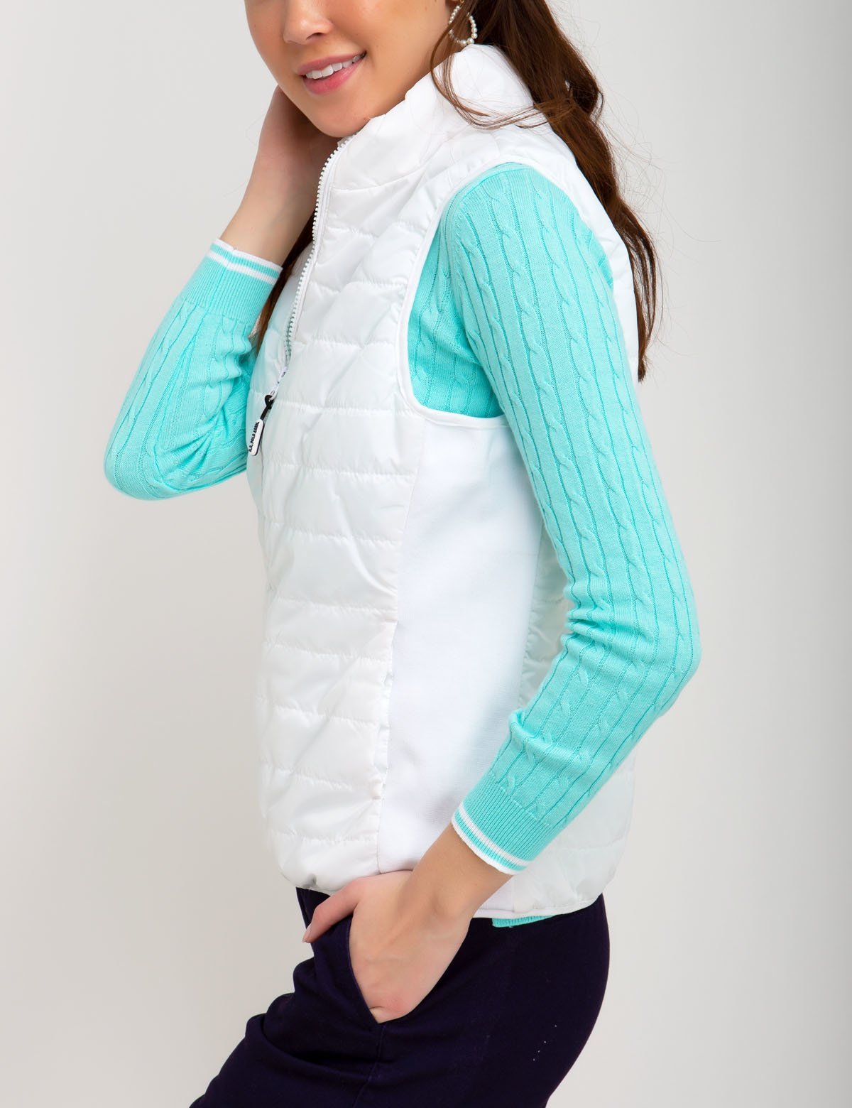 Side Knit Vest with Zipper Closure & Embroidered Logo | Casual Wear