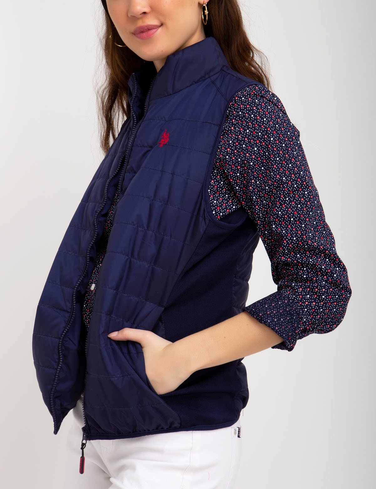 Side Knit Vest with Zipper Closure & Embroidered Logo | Casual Wear