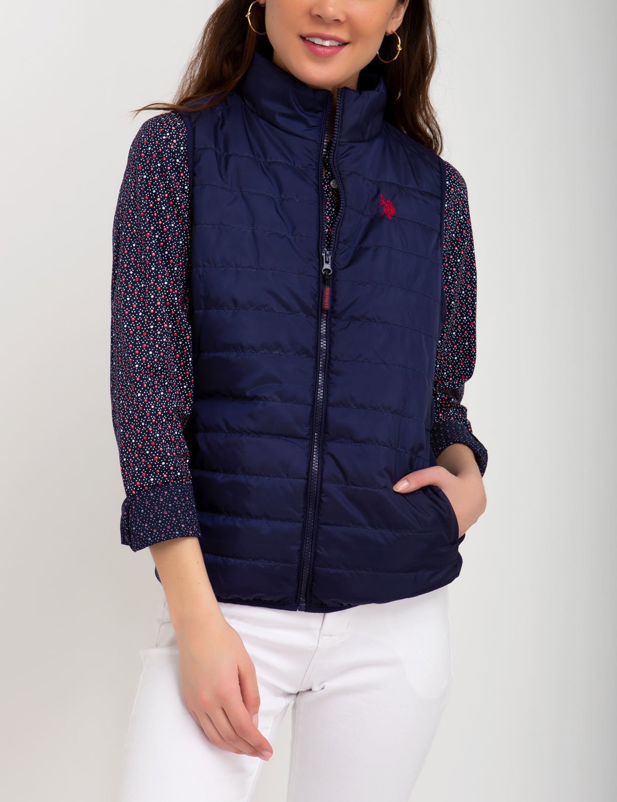 Side Knit Vest with Zipper Closure & Embroidered Logo | Casual Wear