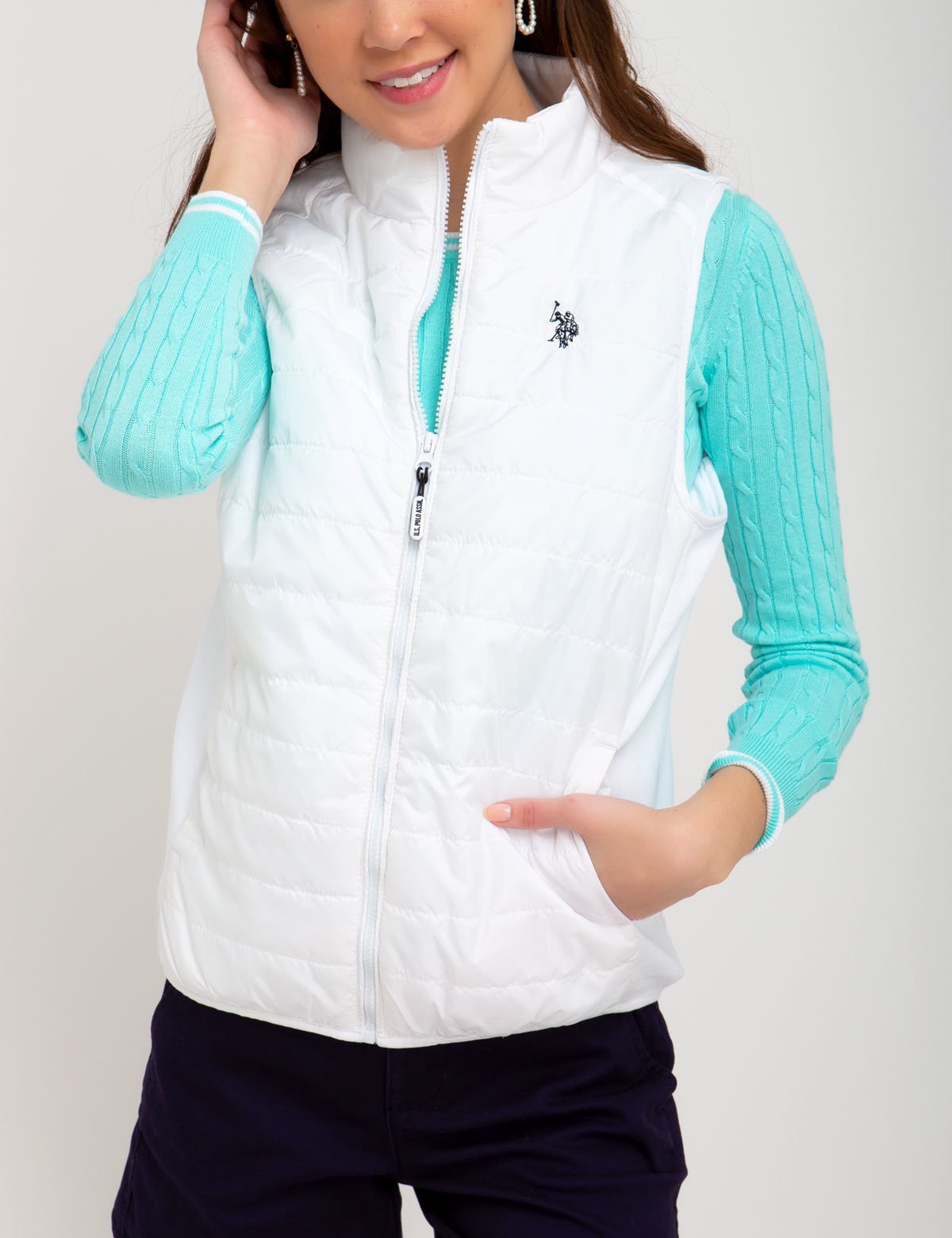 Side Knit Vest with Zipper Closure & Embroidered Logo | Casual Wear
