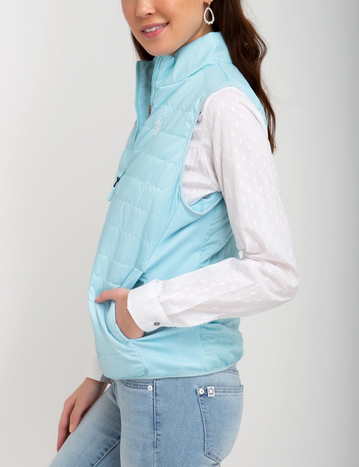 Side Knit Vest with Zipper Closure & Embroidered Logo | Casual Wear