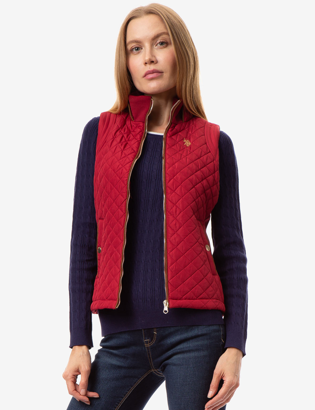 Side Knit Vest with Zipper Closure & Embroidered Logo | Casual Wear