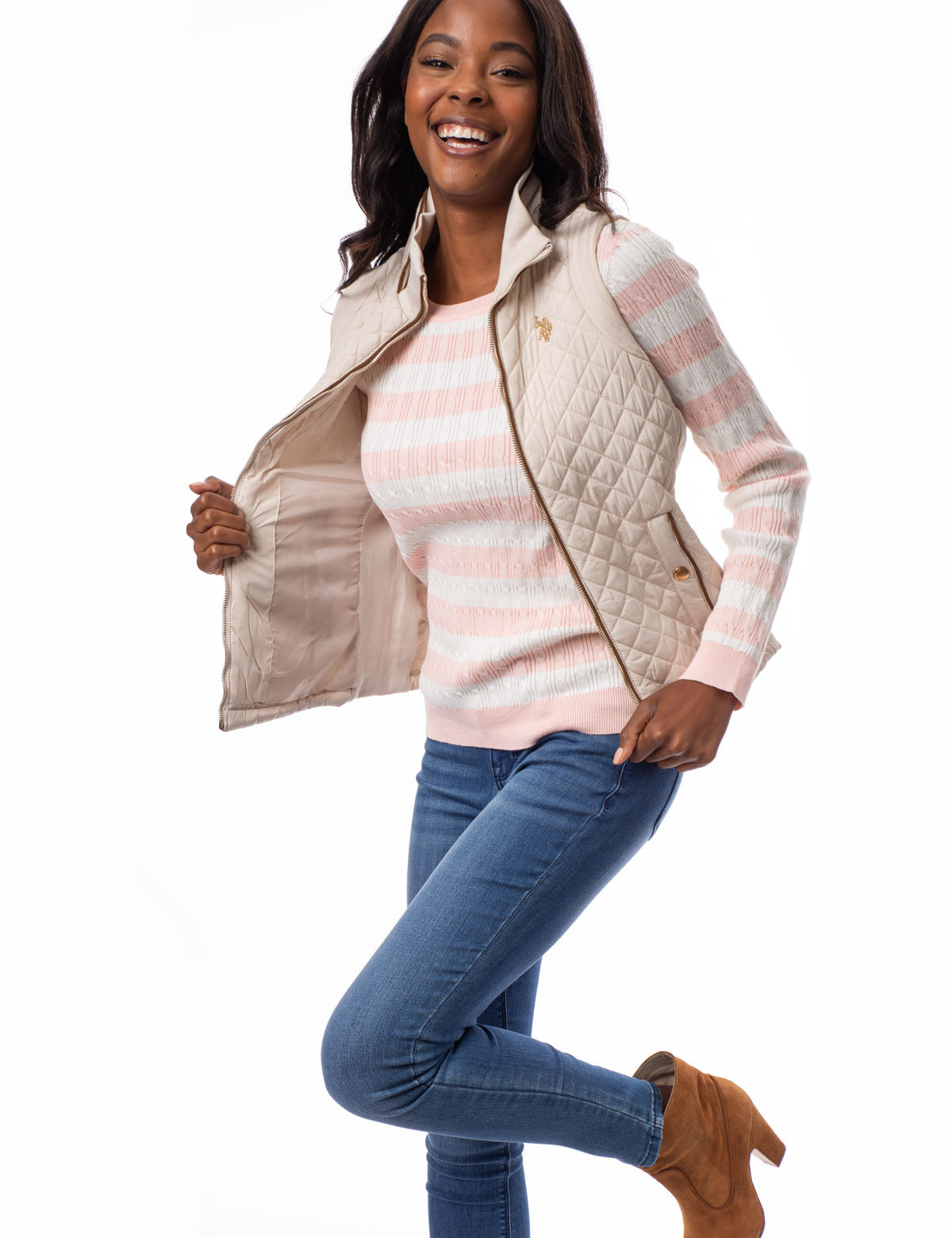 Side Knit Vest with Zipper Closure & Embroidered Logo | Casual Wear
