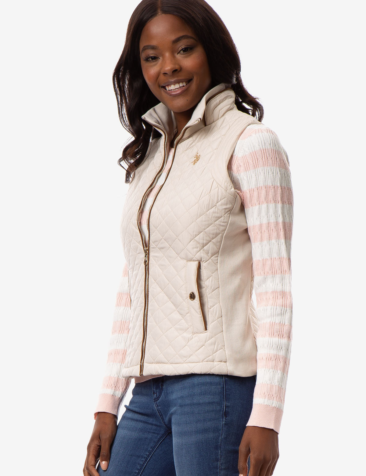 Side Knit Vest with Zipper Closure & Embroidered Logo | Casual Wear