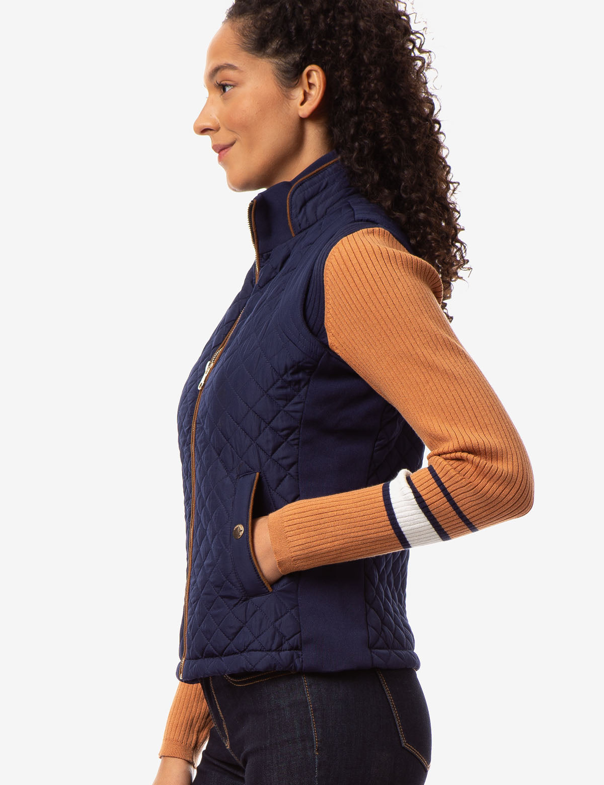 Side Knit Vest with Zipper Closure & Embroidered Logo | Casual Wear