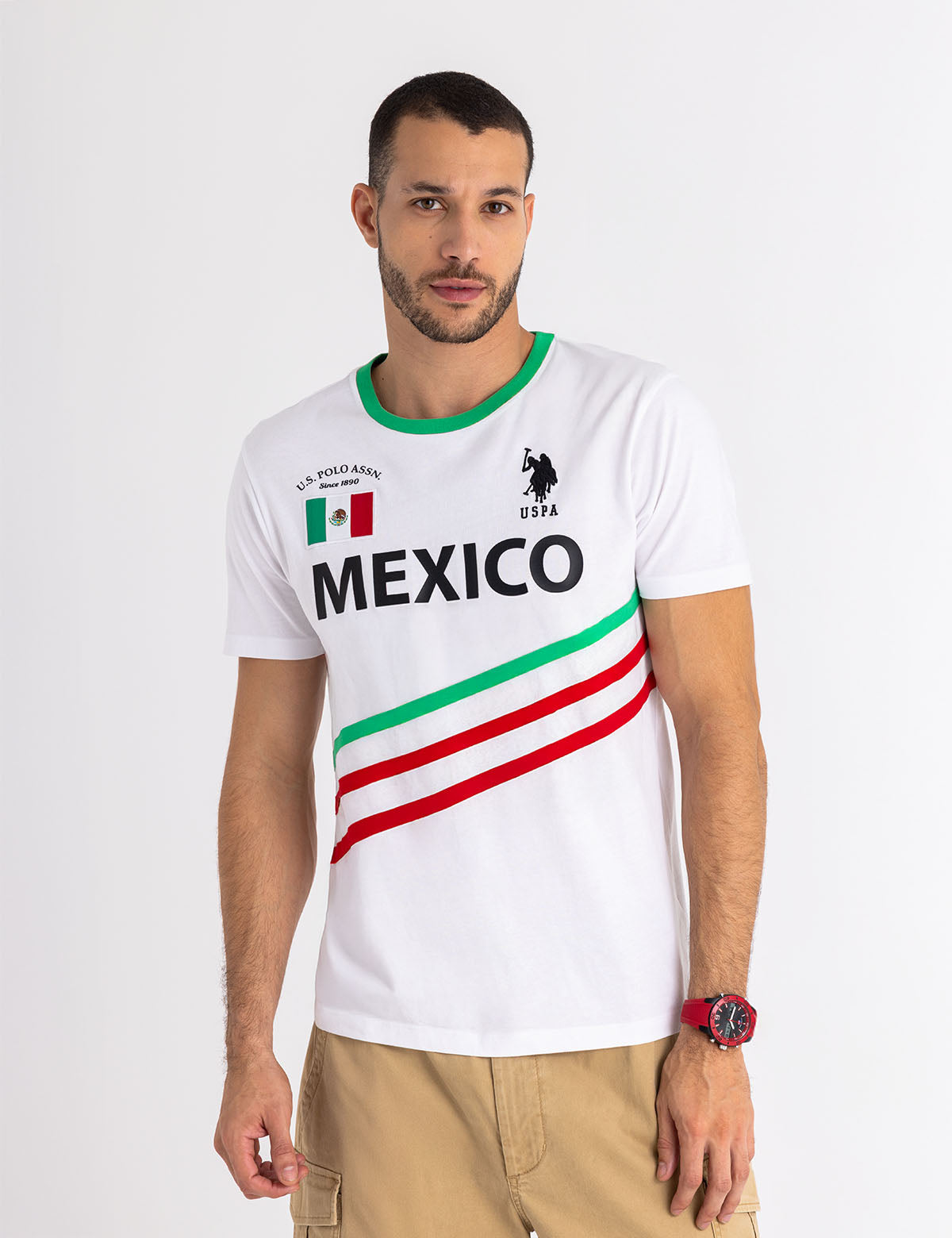 Mexico Dual Stripe Jersey T-Shirt for Men | Casual Sporty Tee
