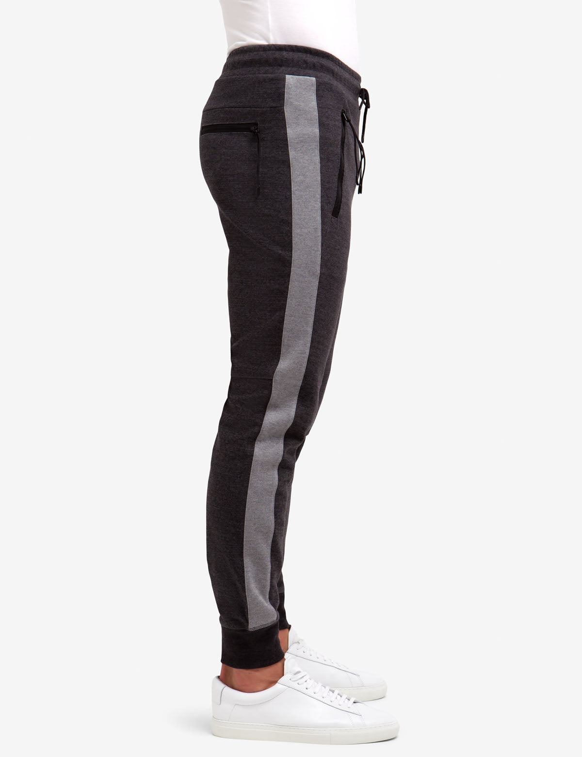 Side Stripe Knit Joggers with Zipper Pockets & Elastic Waistband