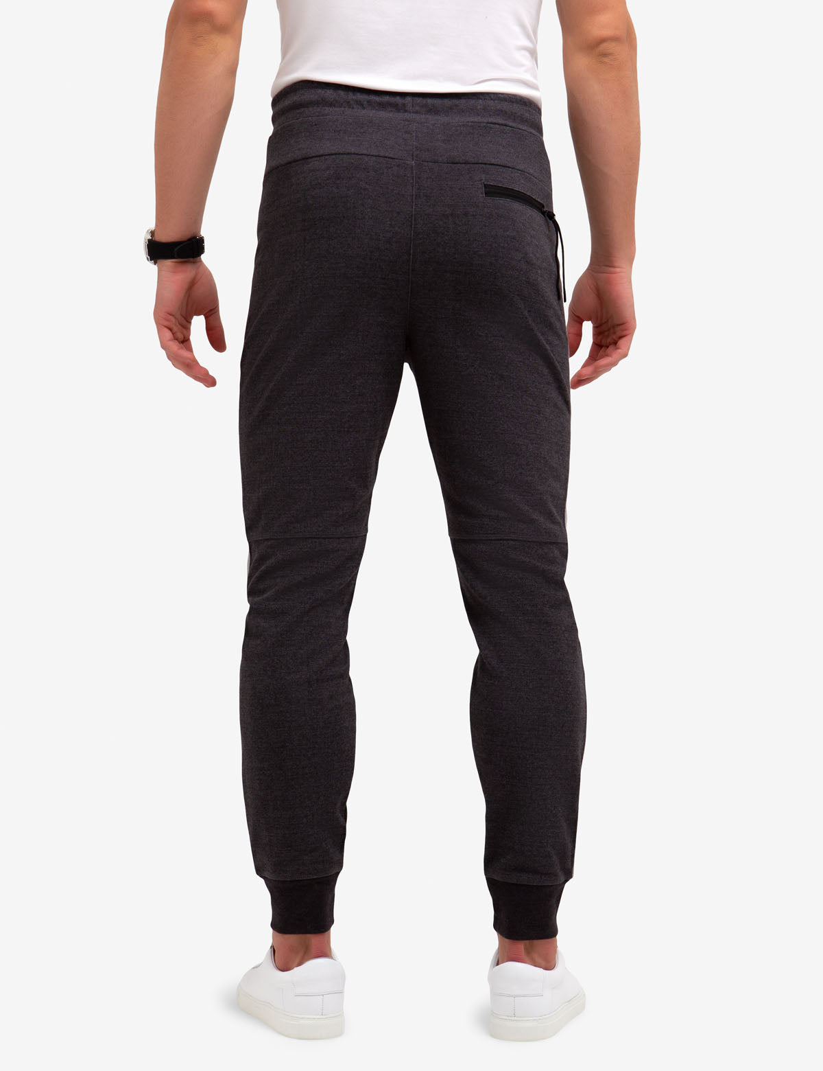 Side Stripe Knit Joggers with Zipper Pockets & Elastic Waistband