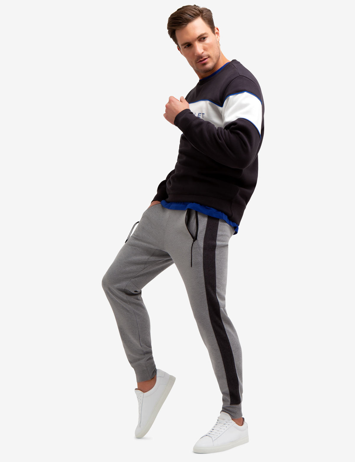 Side Stripe Knit Joggers with Zipper Pockets & Elastic Waistband