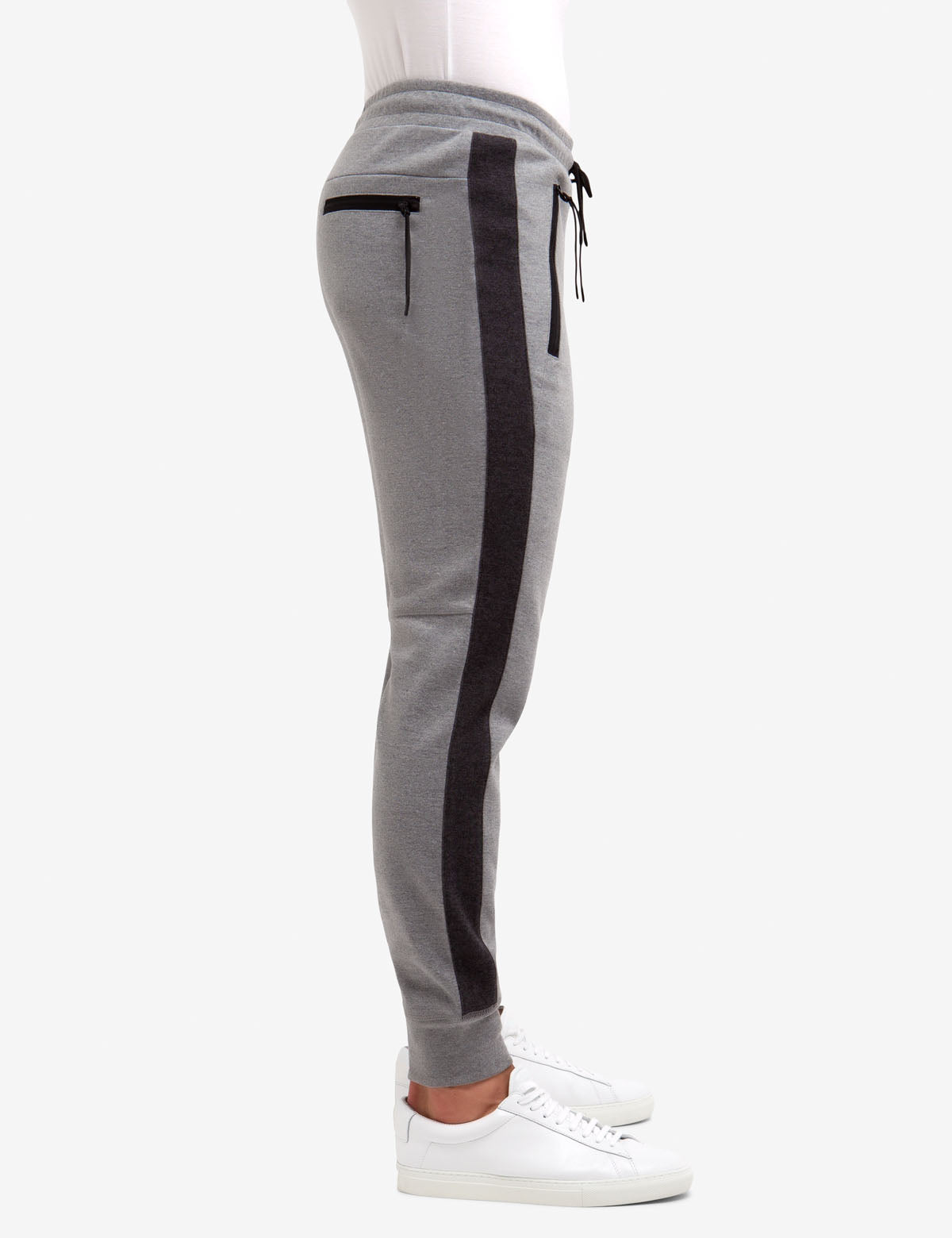 Side Stripe Knit Joggers with Zipper Pockets & Elastic Waistband