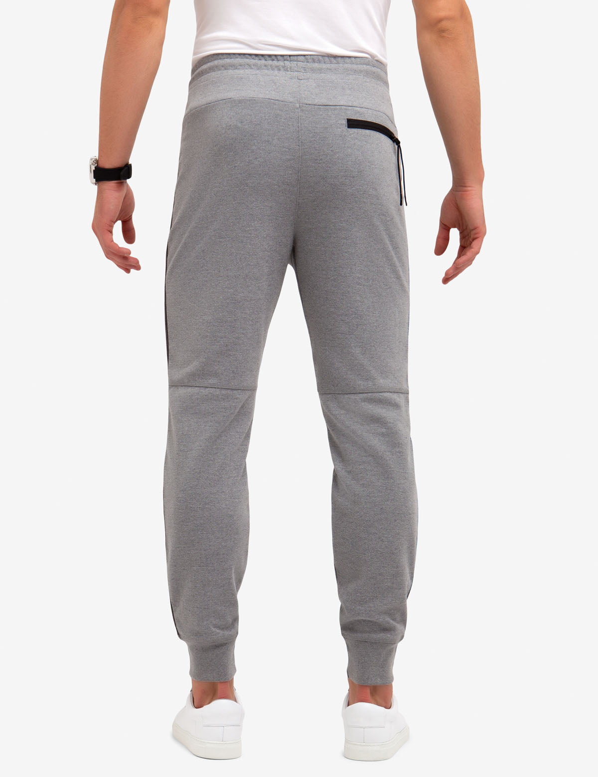 Side Stripe Knit Joggers with Zipper Pockets & Elastic Waistband