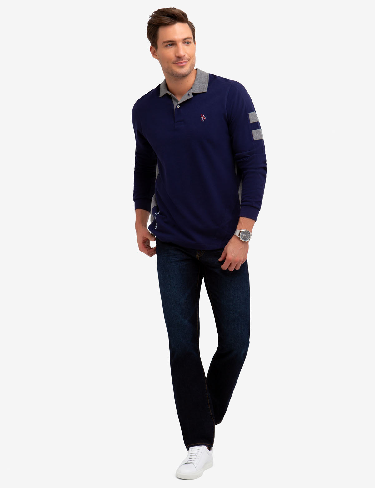 Long Sleeve Polo Shirt with Side Stripes & Cotton Fabric | U.S. Polo Assn.