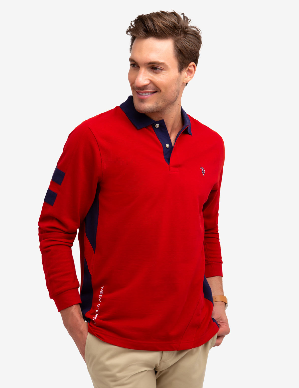 Long Sleeve Polo Shirt with Side Stripes & Cotton Fabric | U.S. Polo Assn.