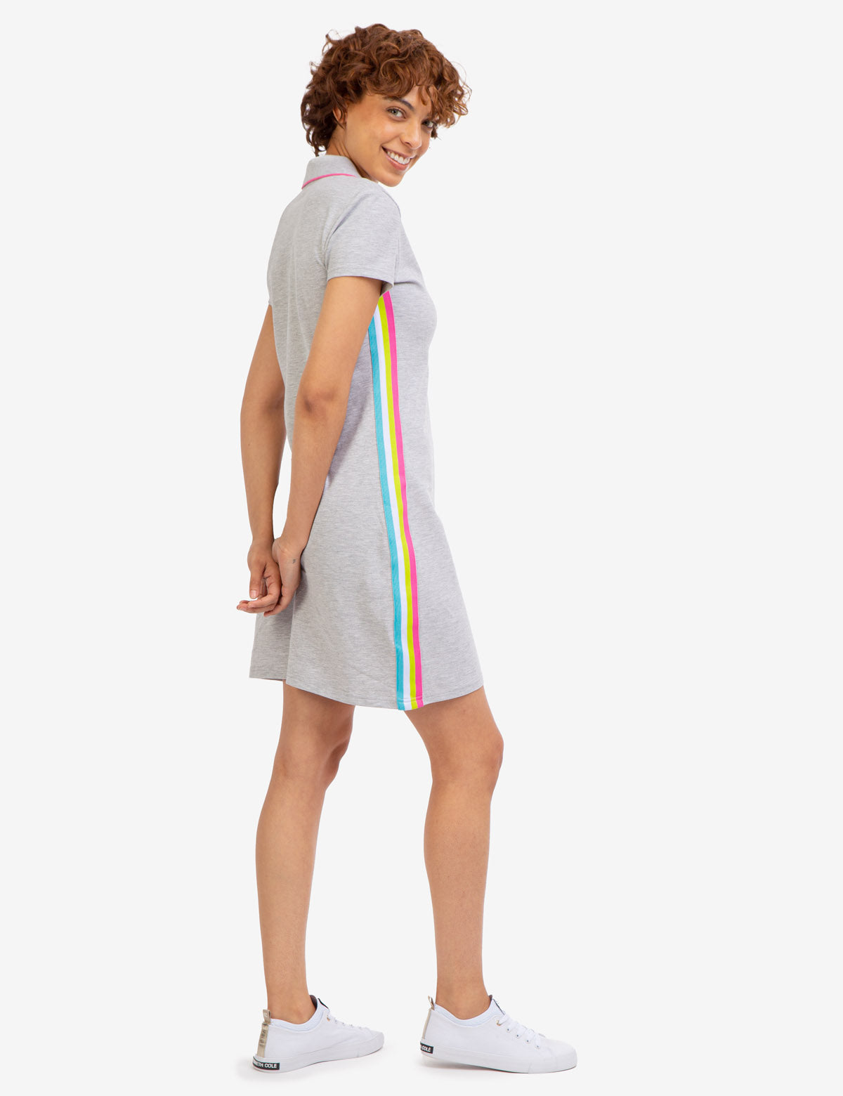 Side Stripe Polo Dress with Embroidered Logo | Above Knee Length