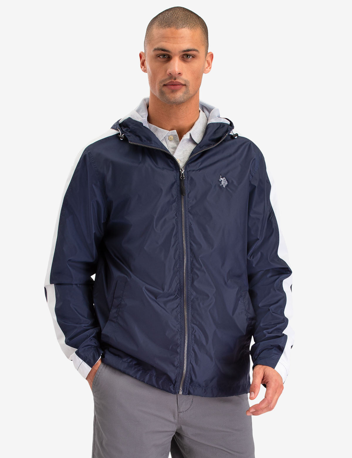 Men's Side Stripe Windbreaker Jacket with Hood & Pockets | Waterproof