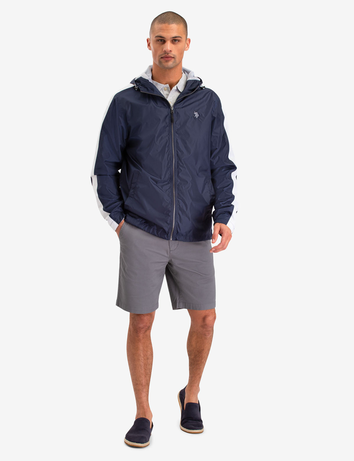 Men's Side Stripe Windbreaker Jacket with Hood & Pockets | Waterproof