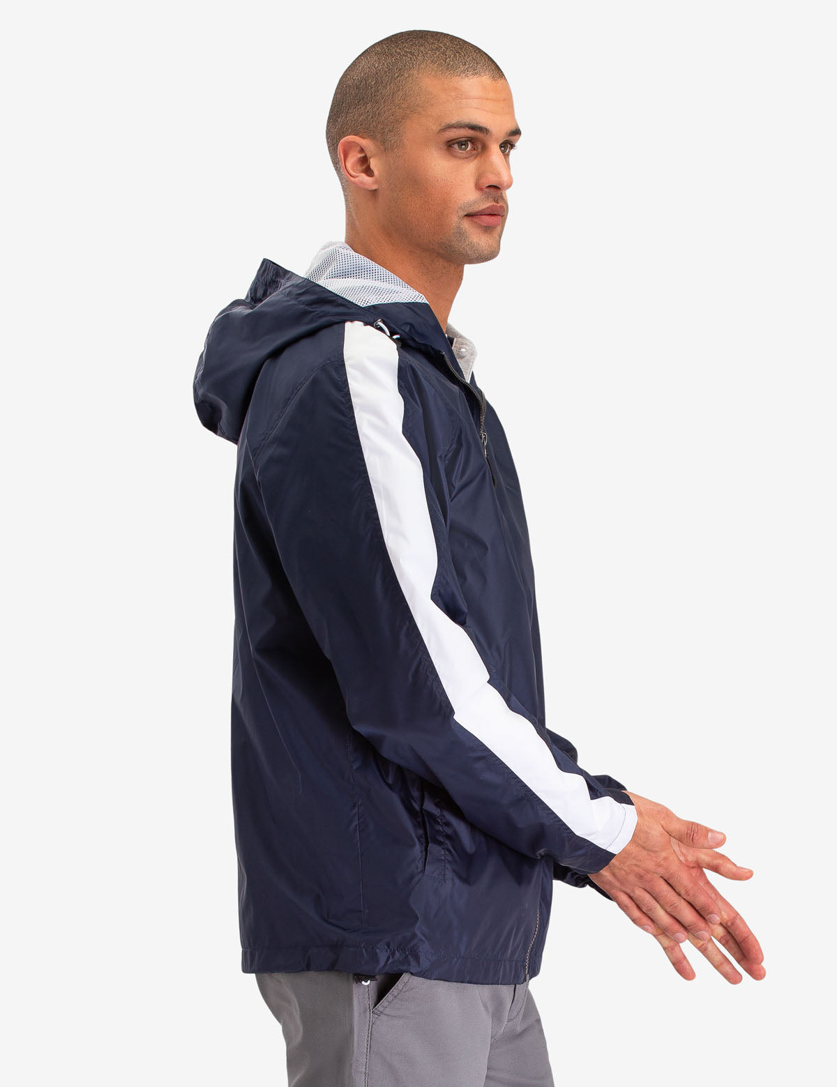 Men's Side Stripe Windbreaker Jacket with Hood & Pockets | Waterproof
