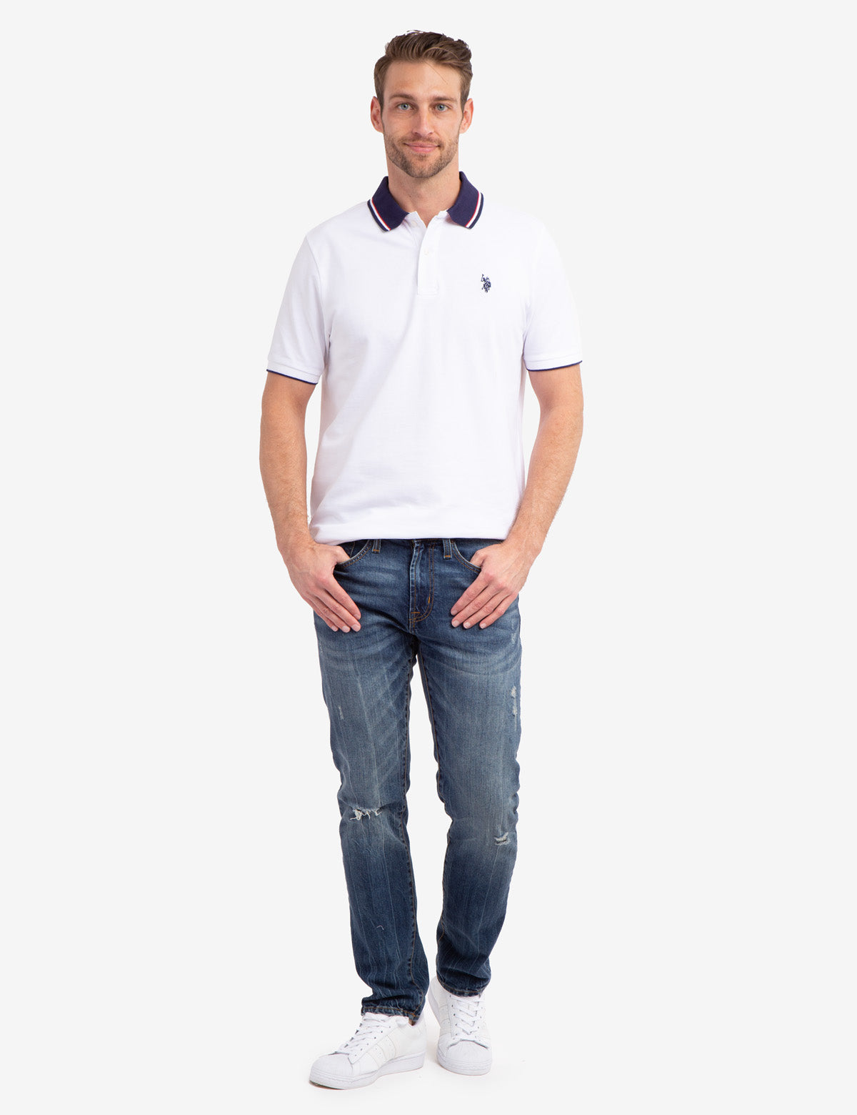 Men's Stripe Collar Pique Polo Shirt | U.S. Polo Assn.
