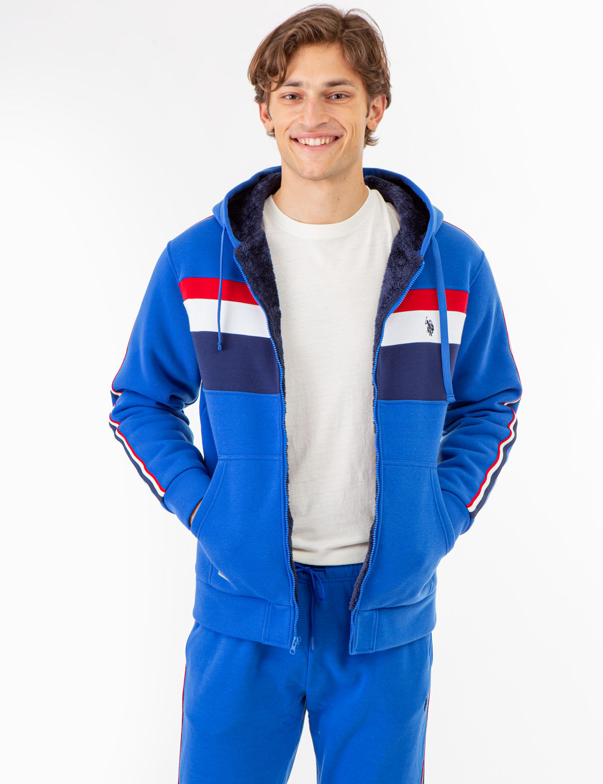 Colorblock Sherpa Hoodie with Signature Stripes | Signature Stripe