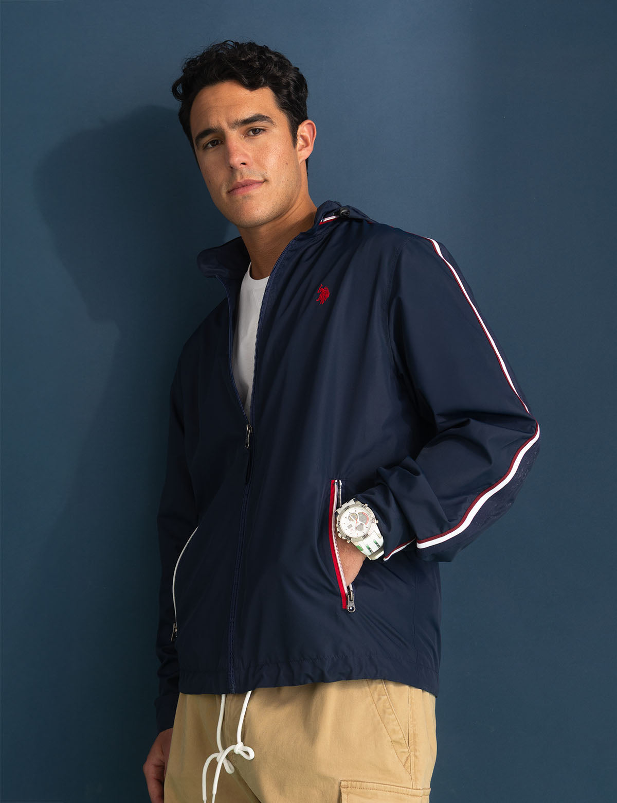 Lightweight Zip-Up Hooded Jacket with Stowaway Hood & Signature Stripes | Signature Stripe