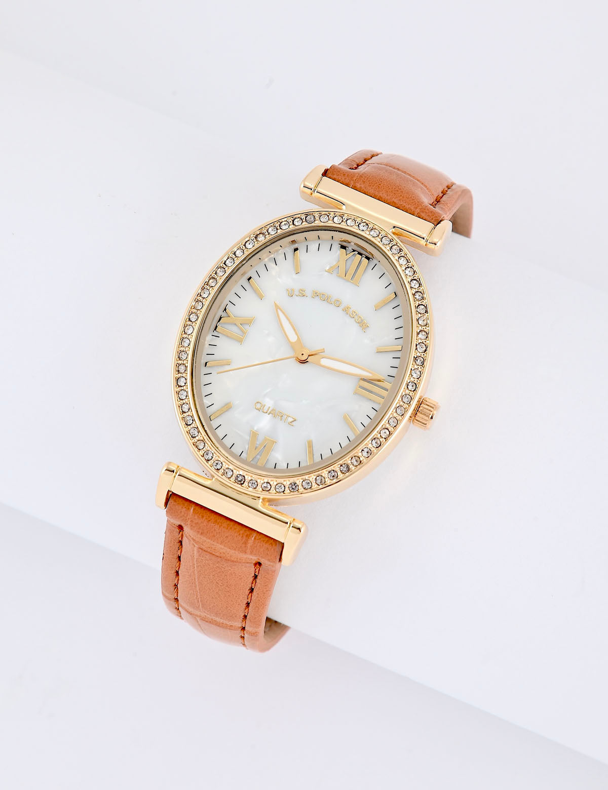 Brown Embossed Leather Strap Watch for Women | Elegant Timepiece
