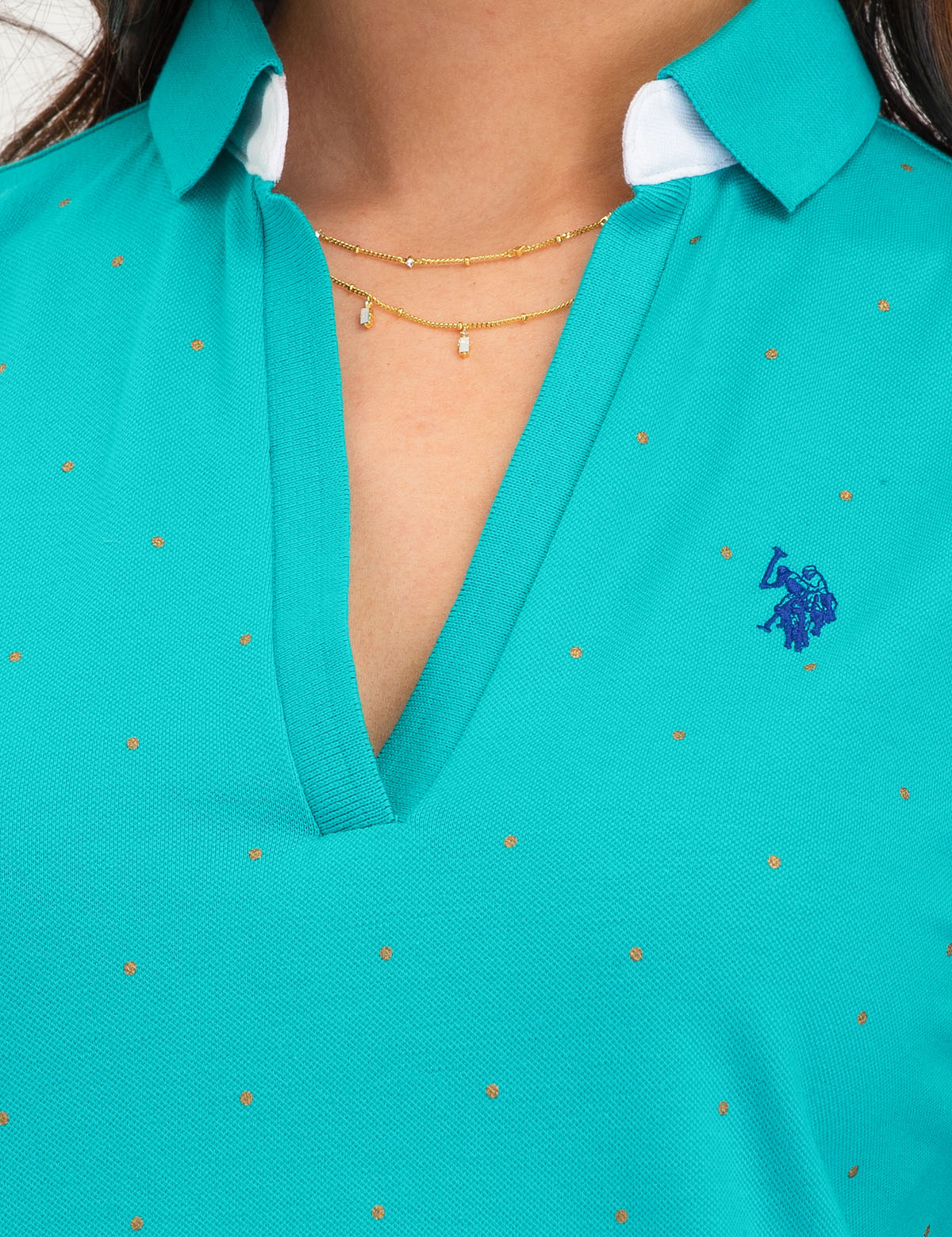 Sleeveless Dot Polo Dress with V-Neck Collar | Embroidered Logo