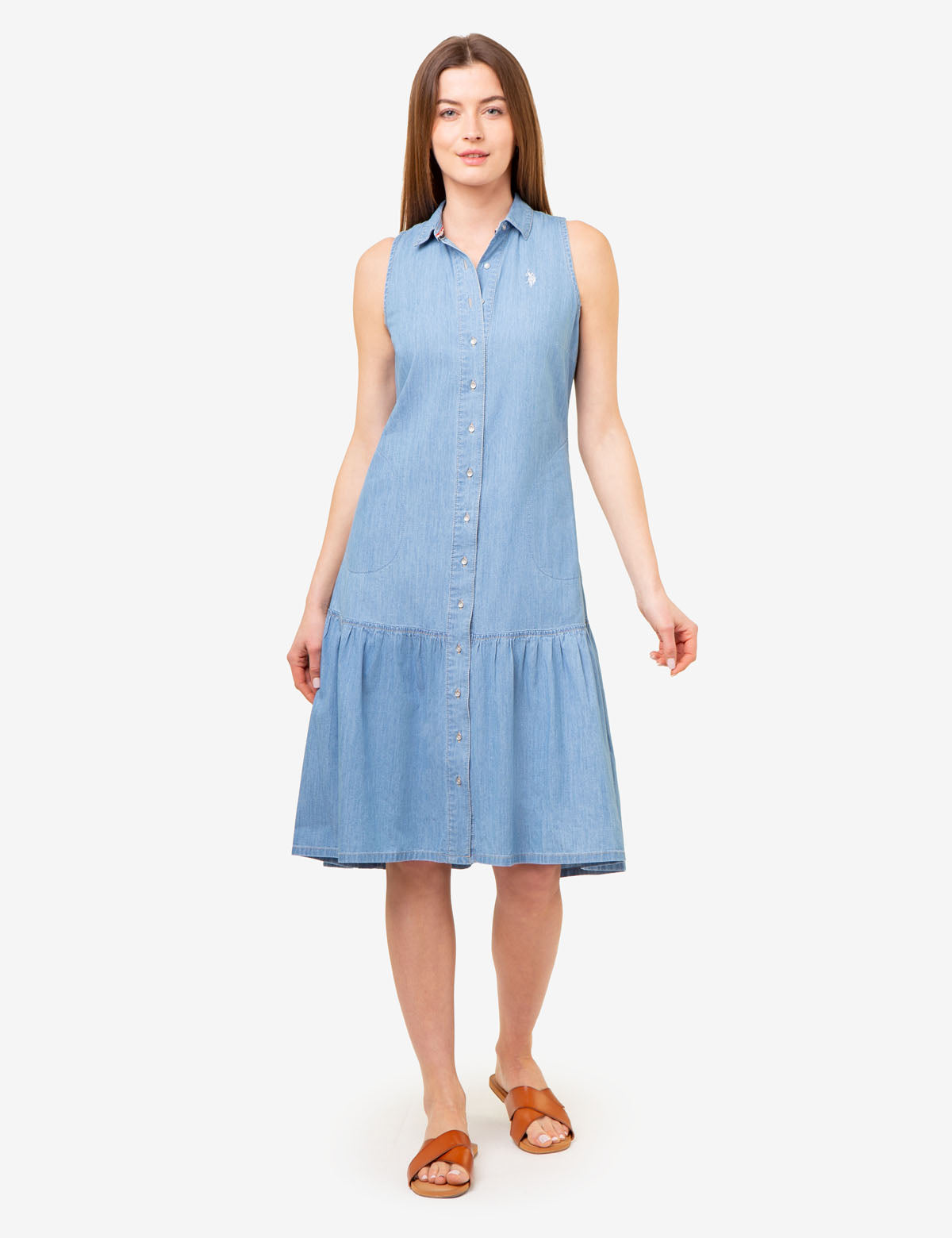Chambray Sleeveless Tiered Dress | Casual Summer Dress