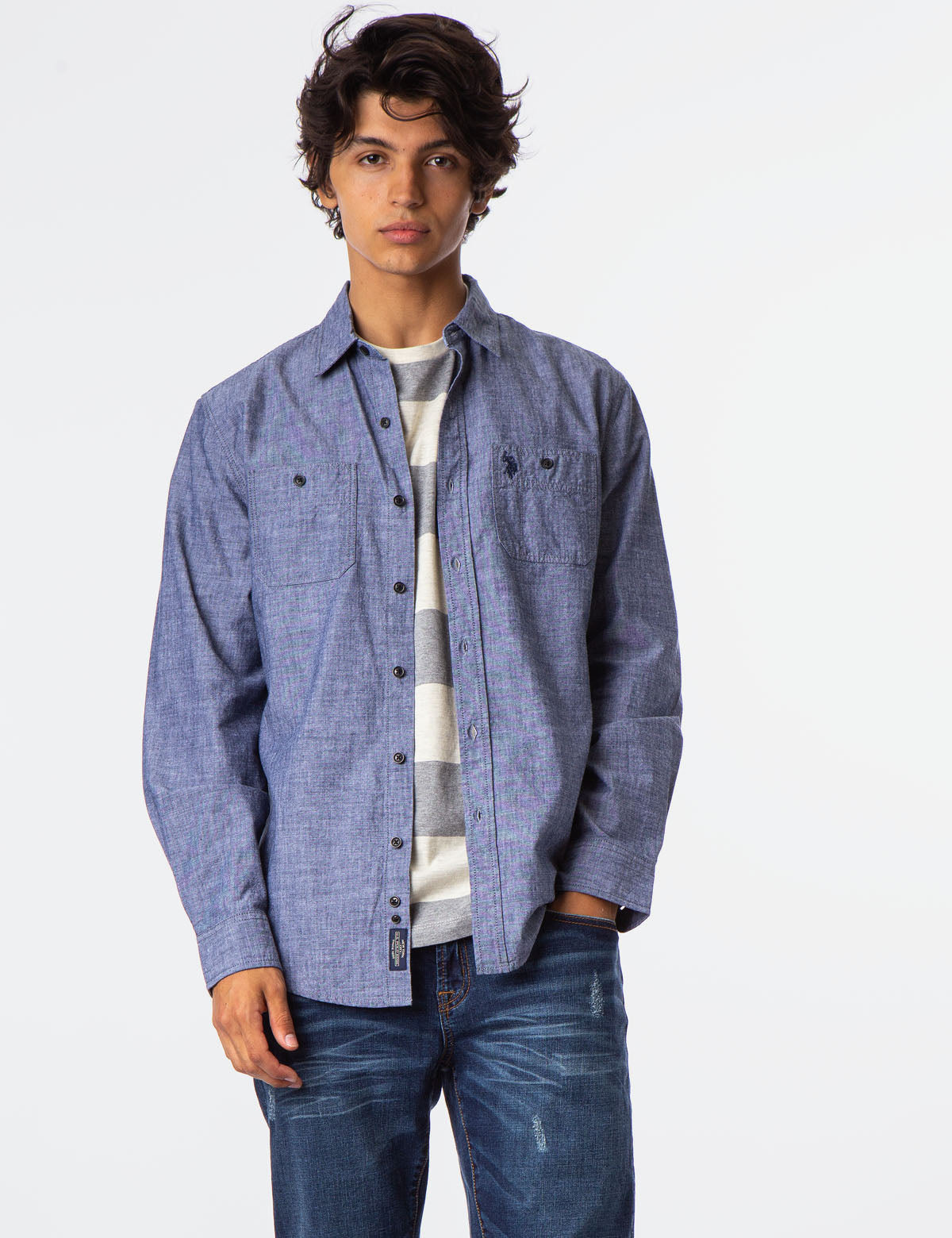 Slim Fit Canvas Shirt with Button Front & Chest Pockets | 100% Cotton