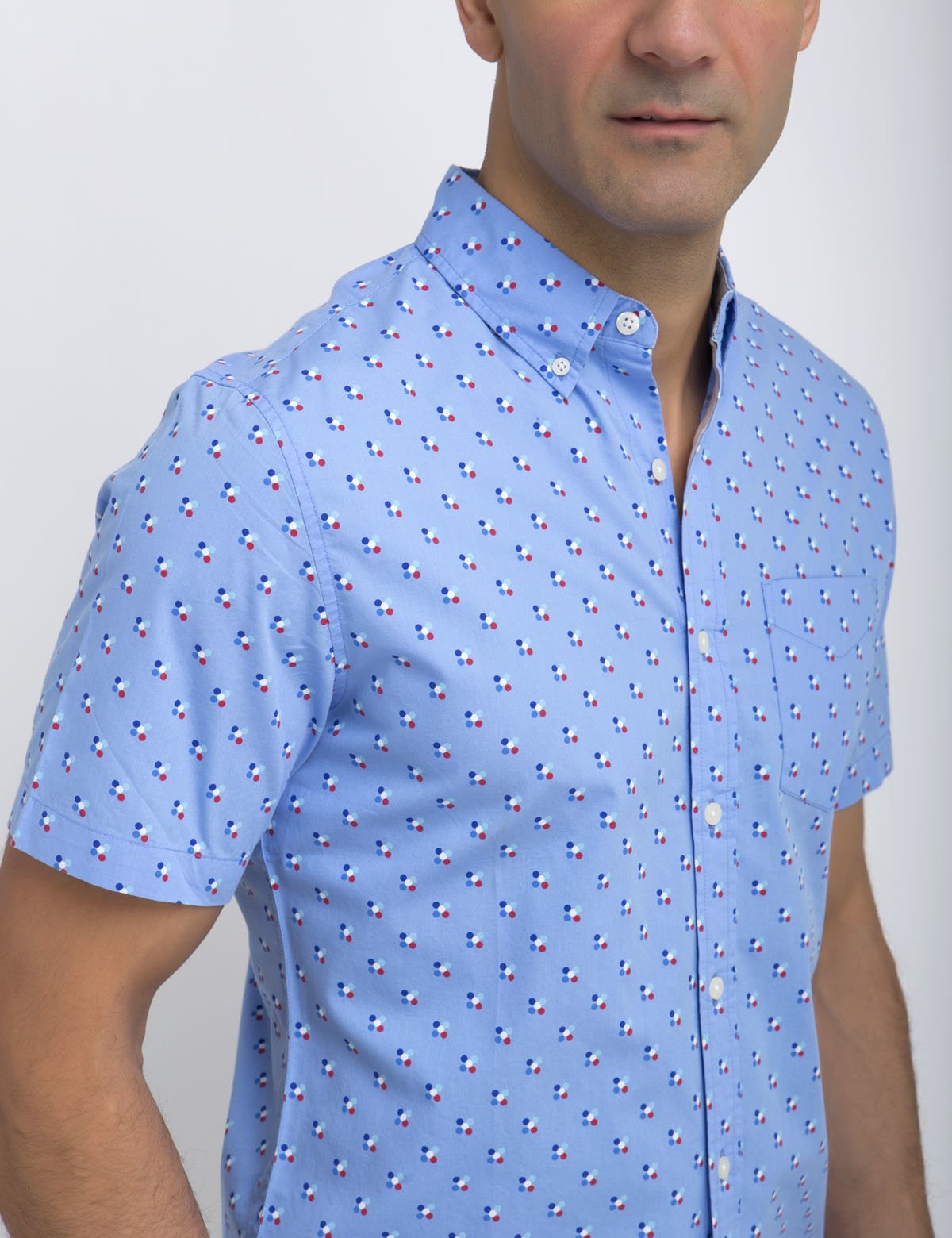 Men's Slim Fit Cotton Shirt with Circle Print | Short Sleeve