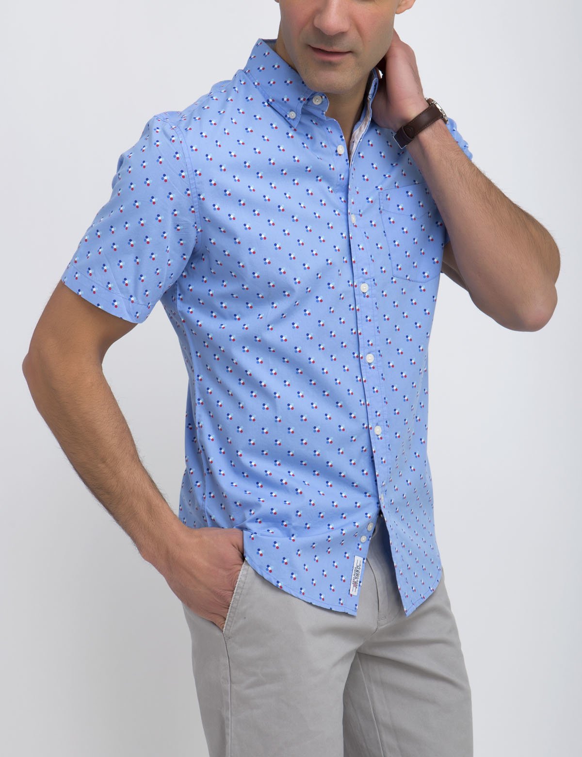 Men's Slim Fit Cotton Shirt with Circle Print | Short Sleeve