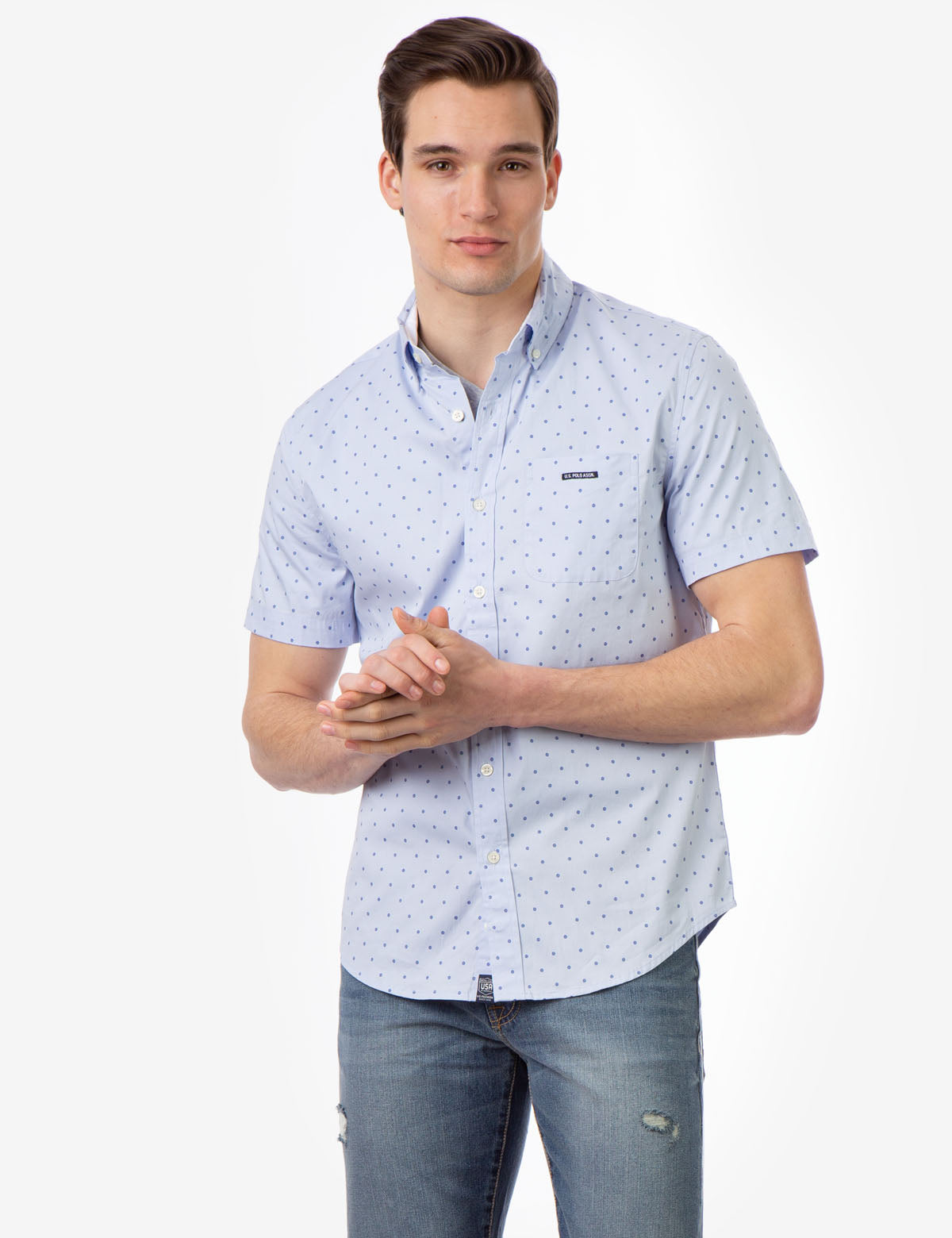 Slim Fit Dot Pattern Short Sleeve Shirt | U.S. Polo Assn.
