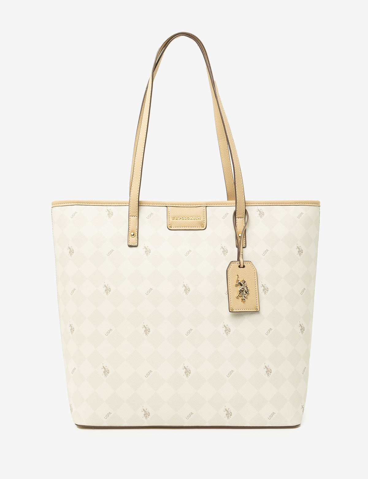 PU Leather Tote Bag with Diamond Pattern & Zip Closure | USPA Signature