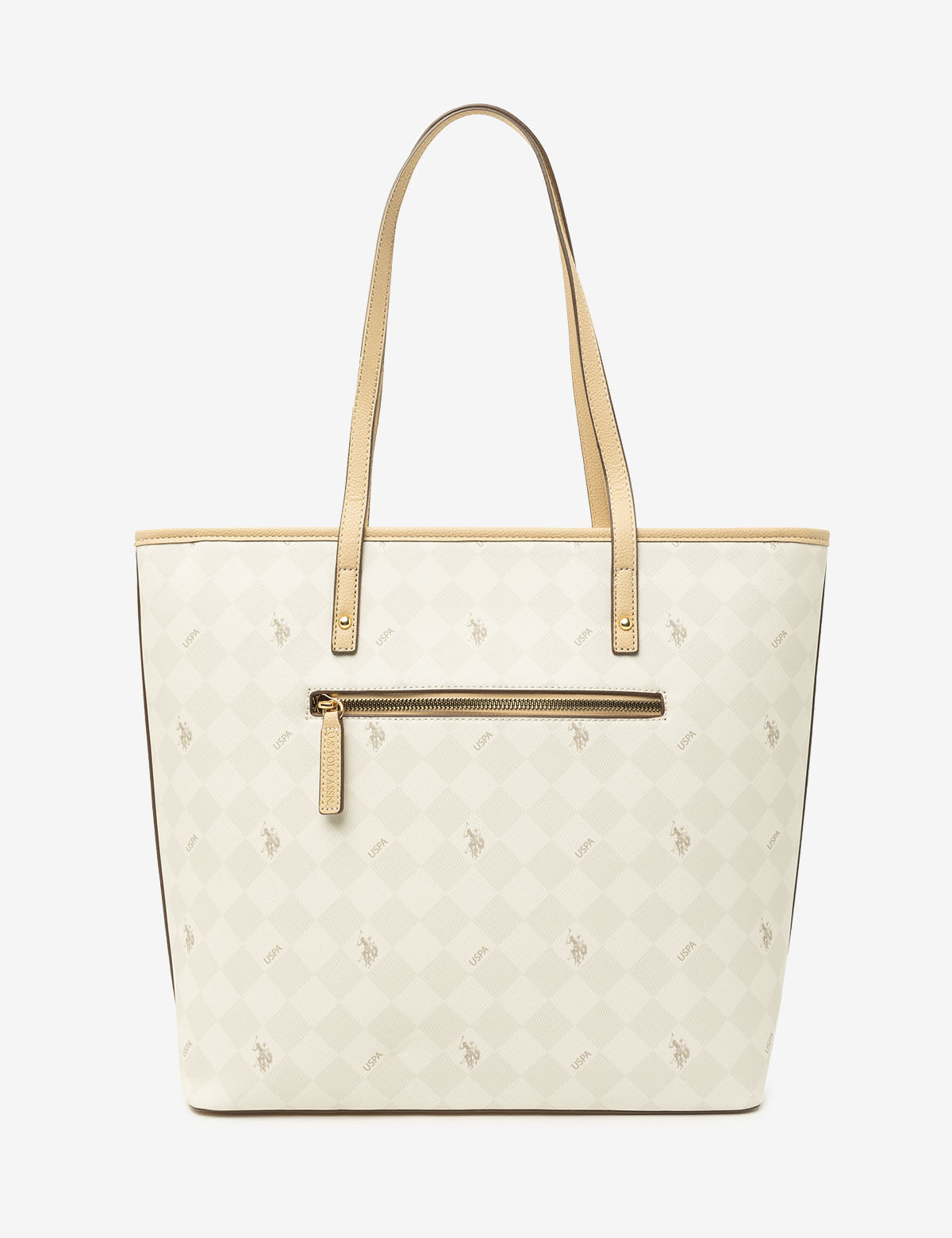 PU Leather Tote Bag with Diamond Pattern & Zip Closure | USPA Signature