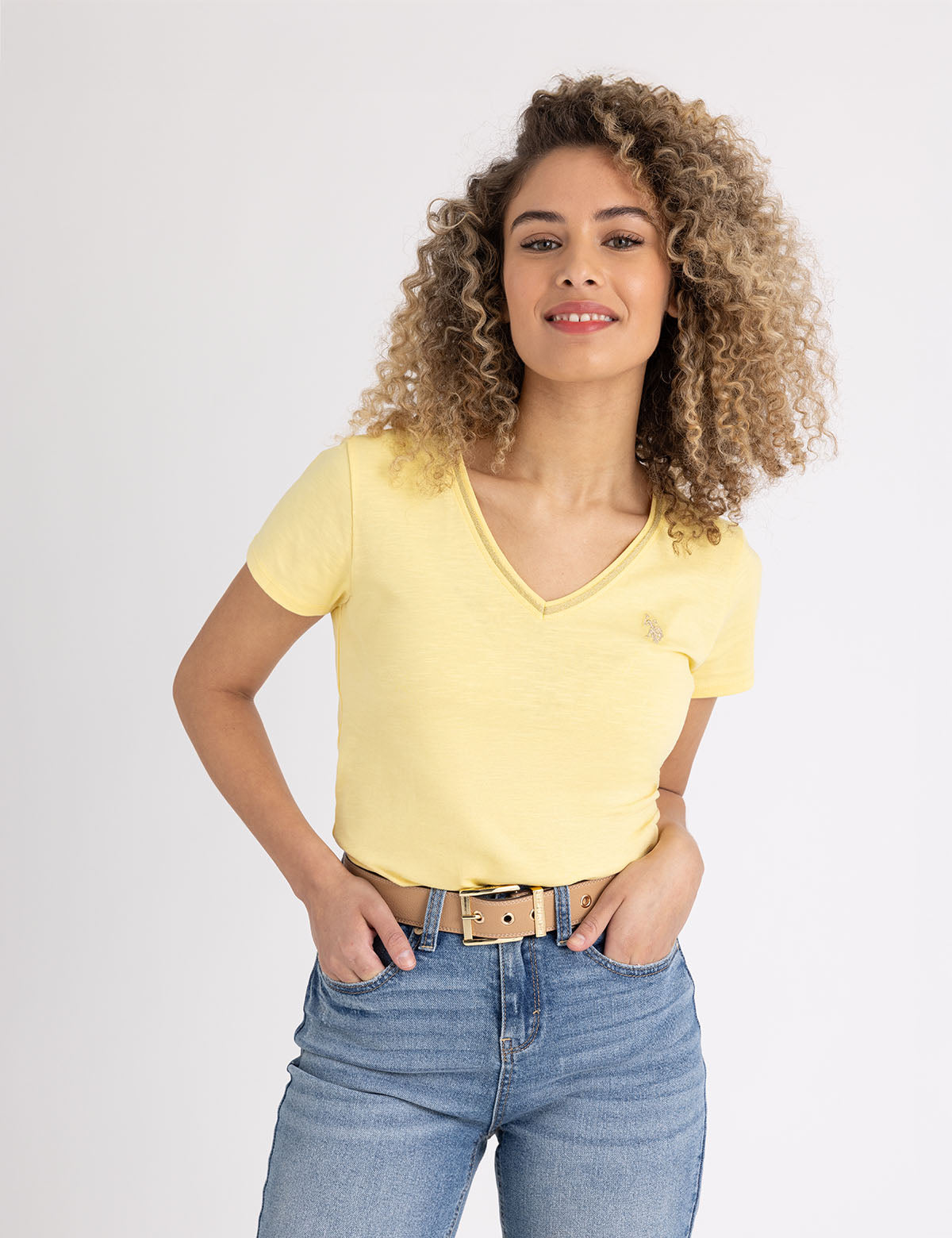 Metallic Trim V-Neck T-Shirt | Stylish Casual Top
