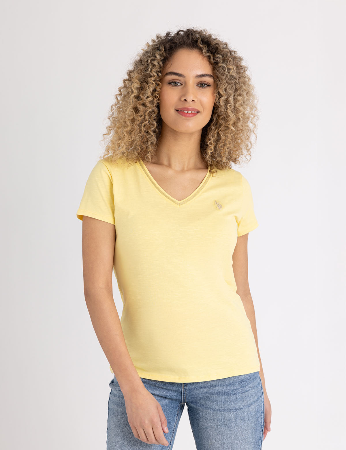 Metallic Trim V-Neck T-Shirt | Stylish Casual Top