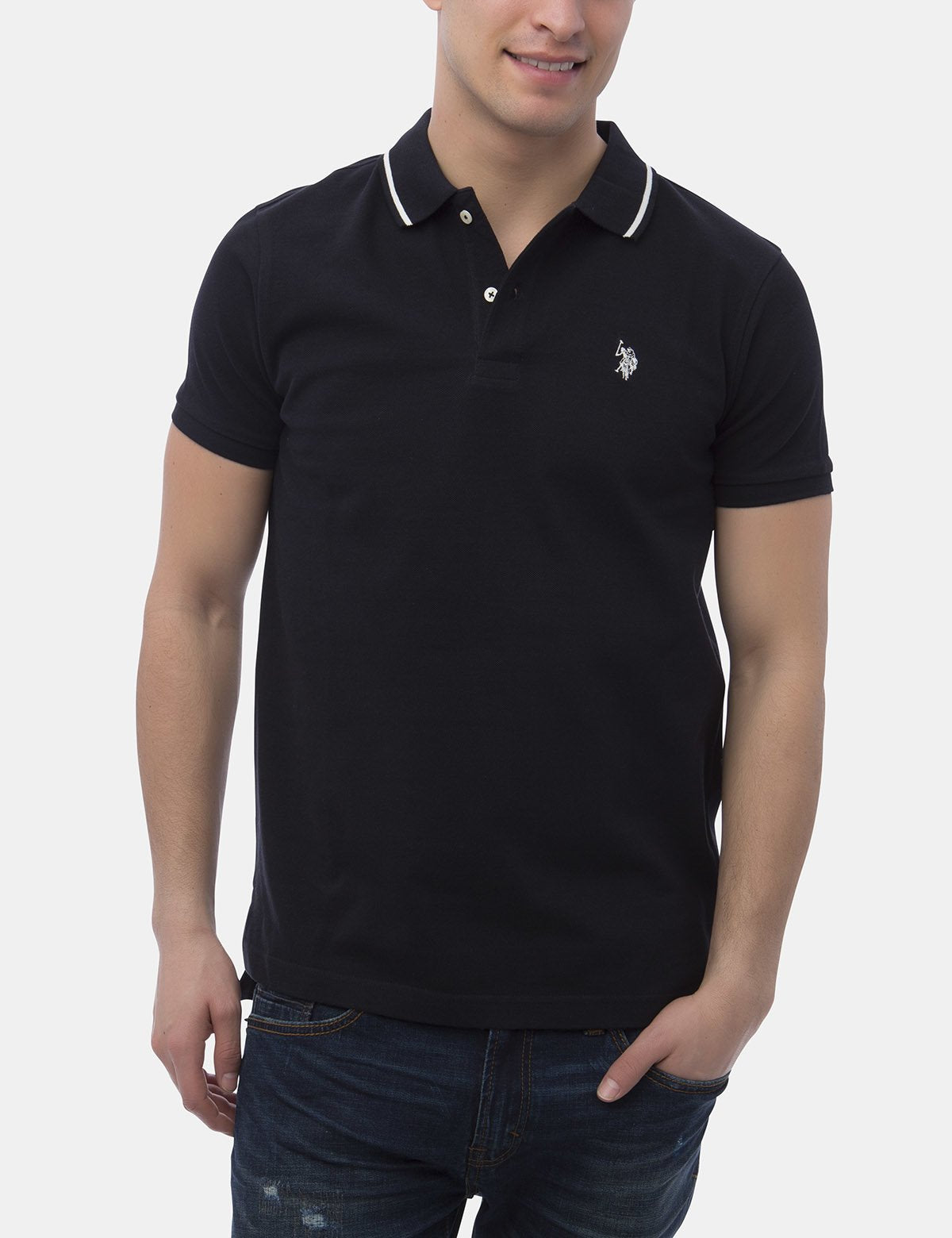Slim Fit Cotton Polo Shirt with Logo | Short Sleeve & Ribbed Cuffs