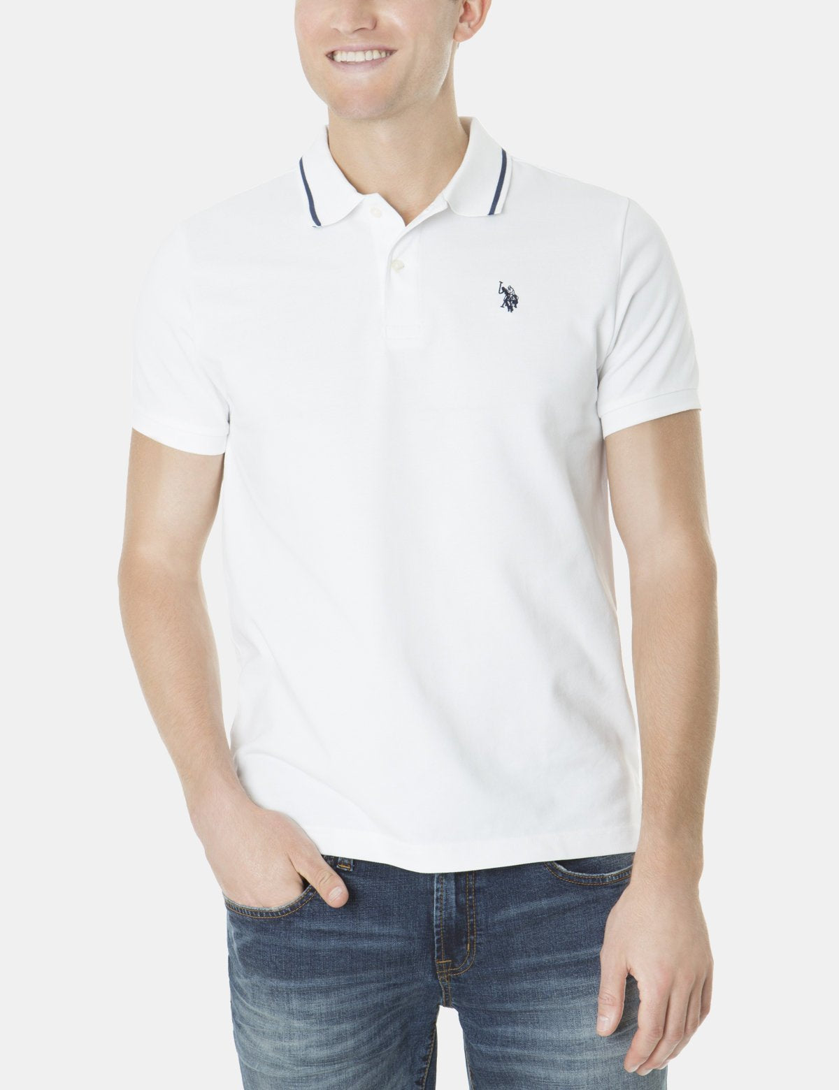 Slim Fit Cotton Polo Shirt with Logo | Short Sleeve & Ribbed Cuffs